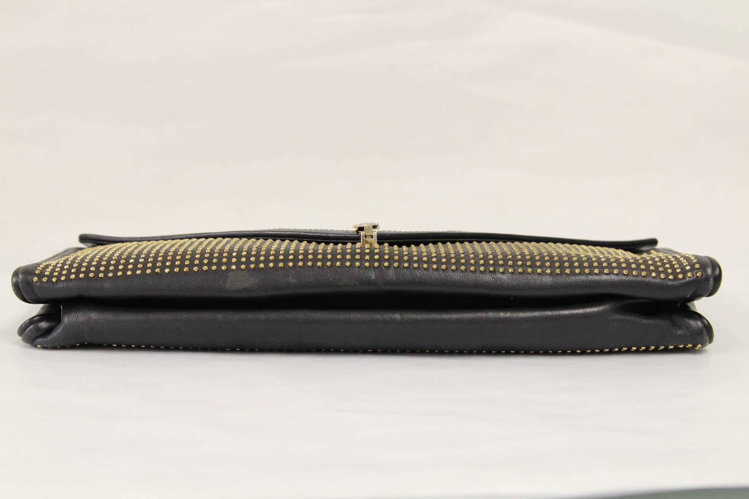 Black 1980s Roberta di Camerino Studded Leather Clutch