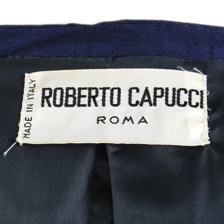 1980s Roberto Capucci Blue Linen Beaded Jacket at 1stdibs