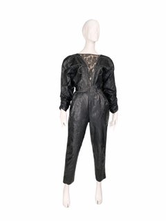 1980s Roberto Cavalli Textured Leather & Lace Crystal Embellished Jumpsuit