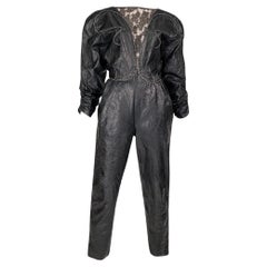 Retro 1980s Roberto Cavalli Textured Leather & Lace Crystal Embellished Jumpsuit