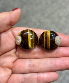 1980s Roberto Coin 18k gold, tiger's eye and diamond earrings