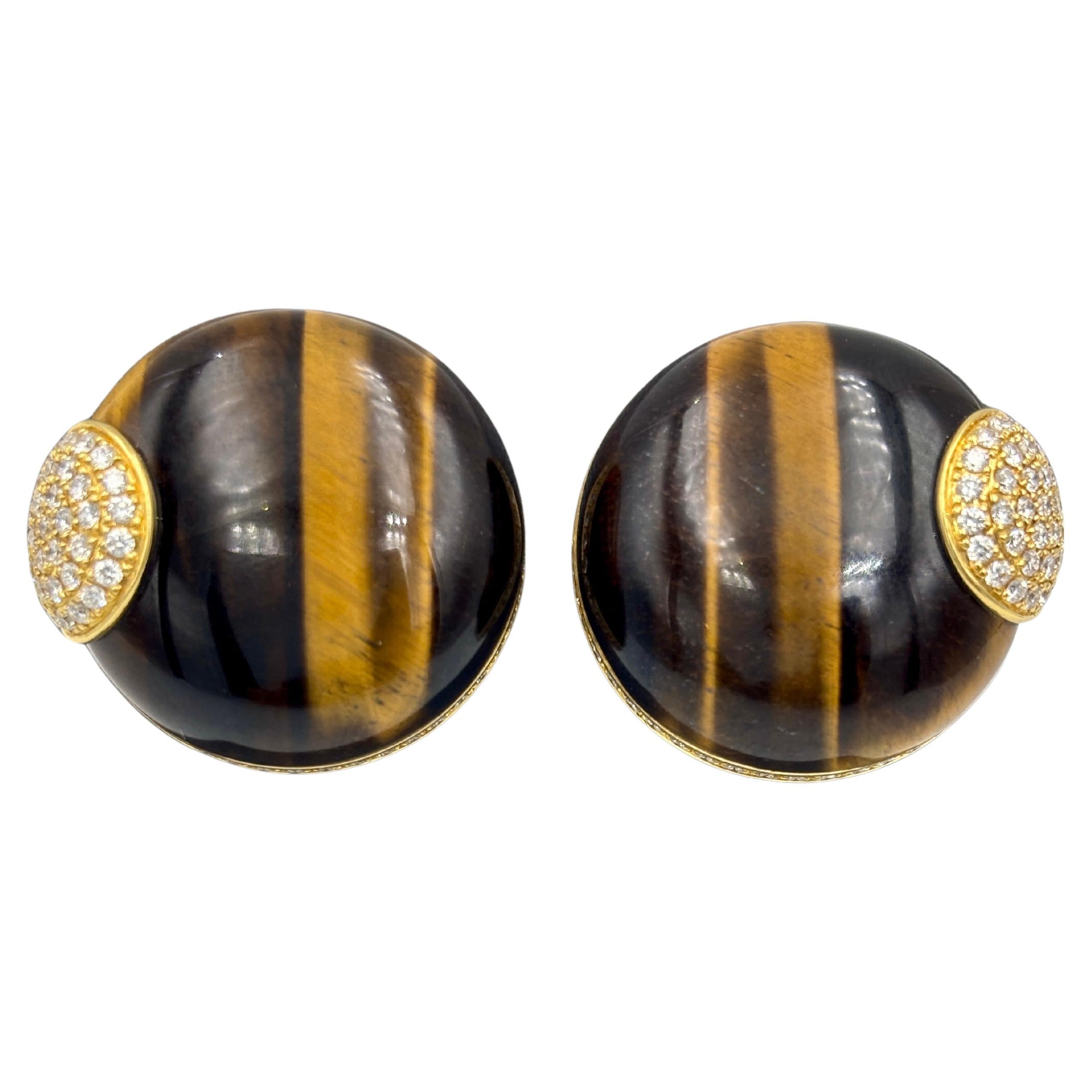 1980s Roberto Coin 18k gold, tiger
s eye and diamond earrings