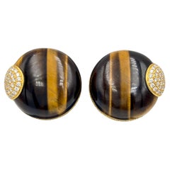 1980s Roberto Coin 18k gold, tiger
s eye and diamond earrings