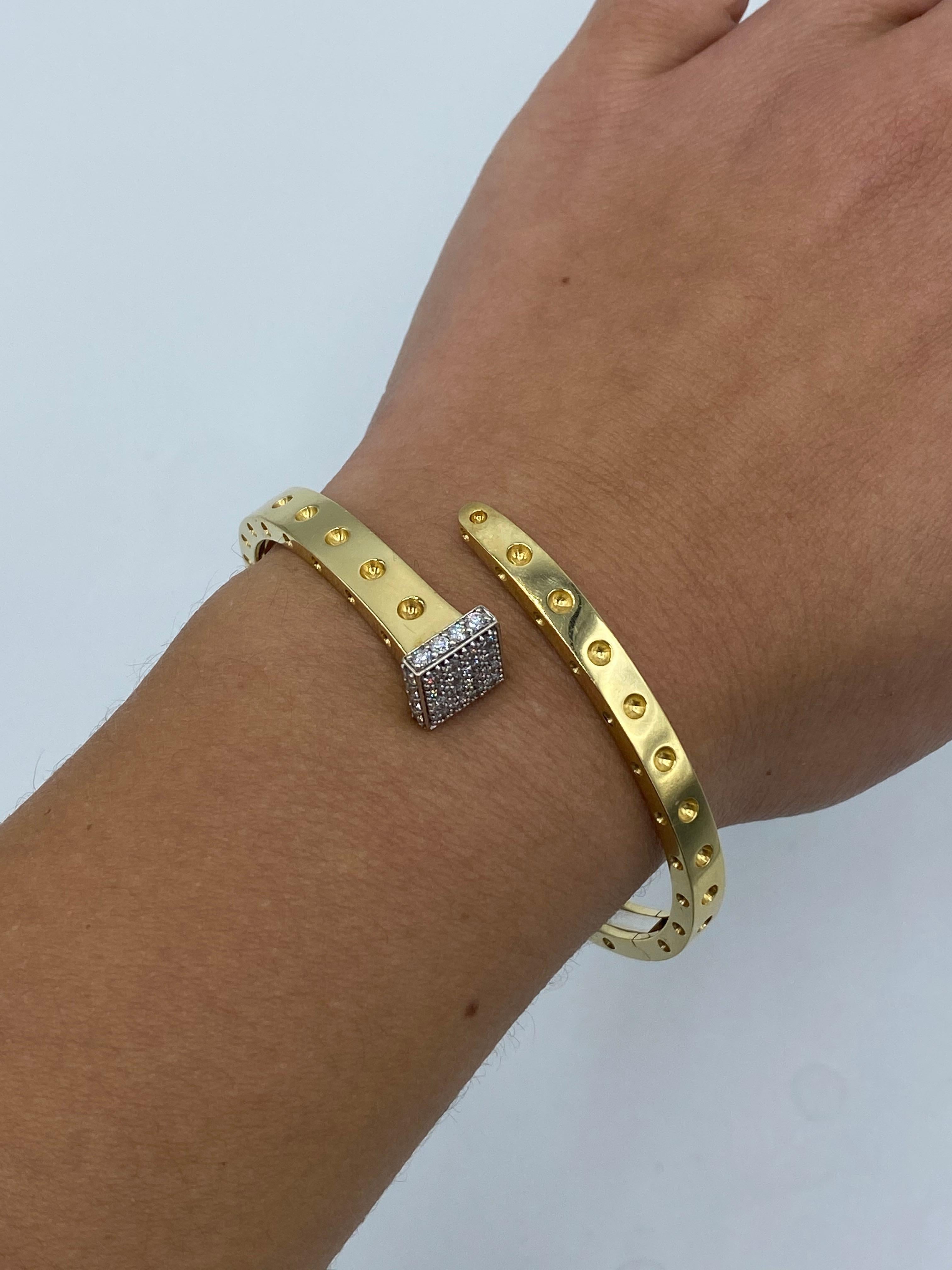 1980's Roberto Coin Yellow Gold and Diamond Nail Bangle Bracelet For Sale 4