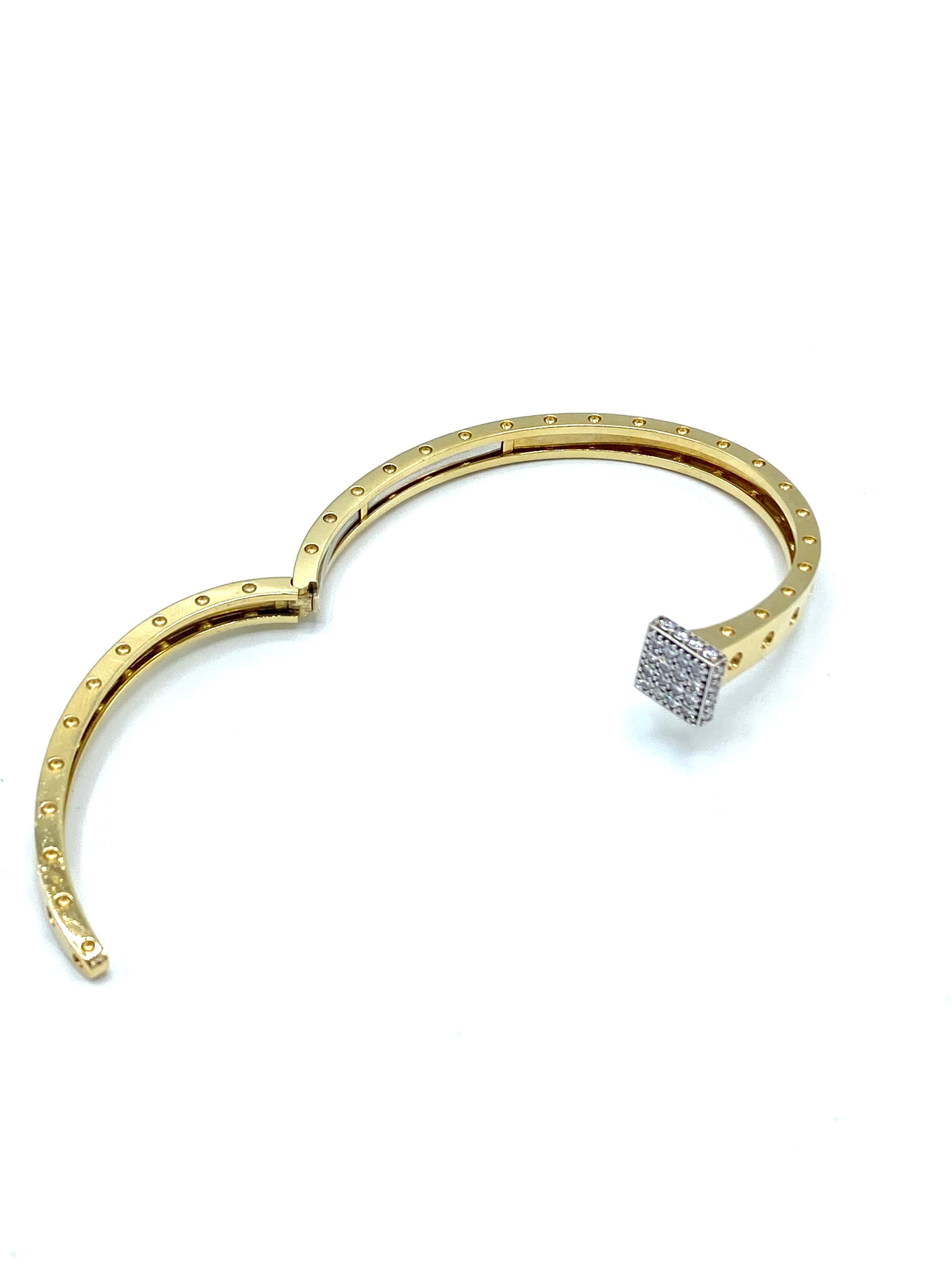 1980's Roberto Coin Yellow Gold and Diamond Nail Bangle Bracelet For Sale 1