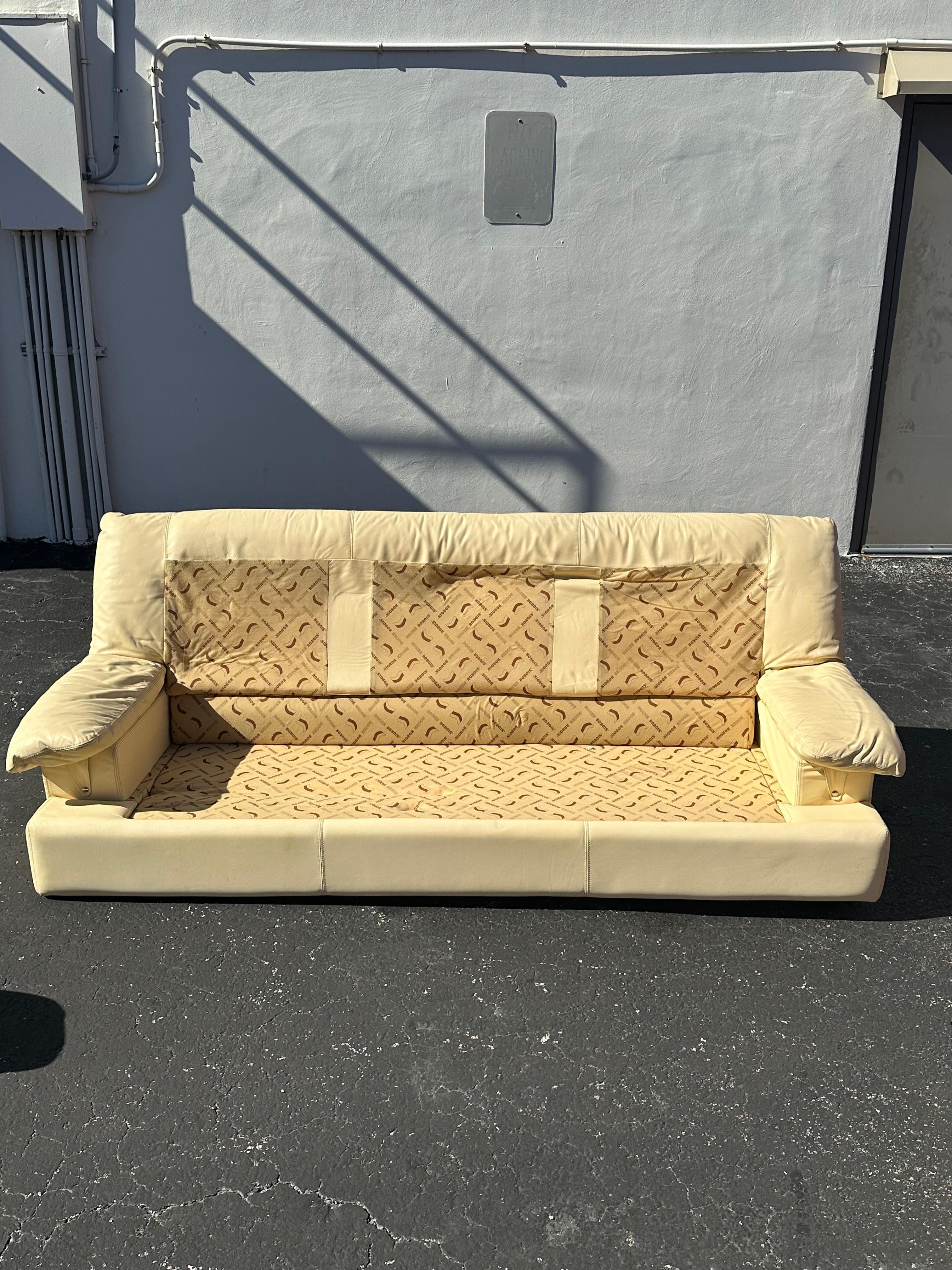 Post Modern Roche Bobois Beige Leather Purple Green Zebra Sofa and Chairs For Sale 8