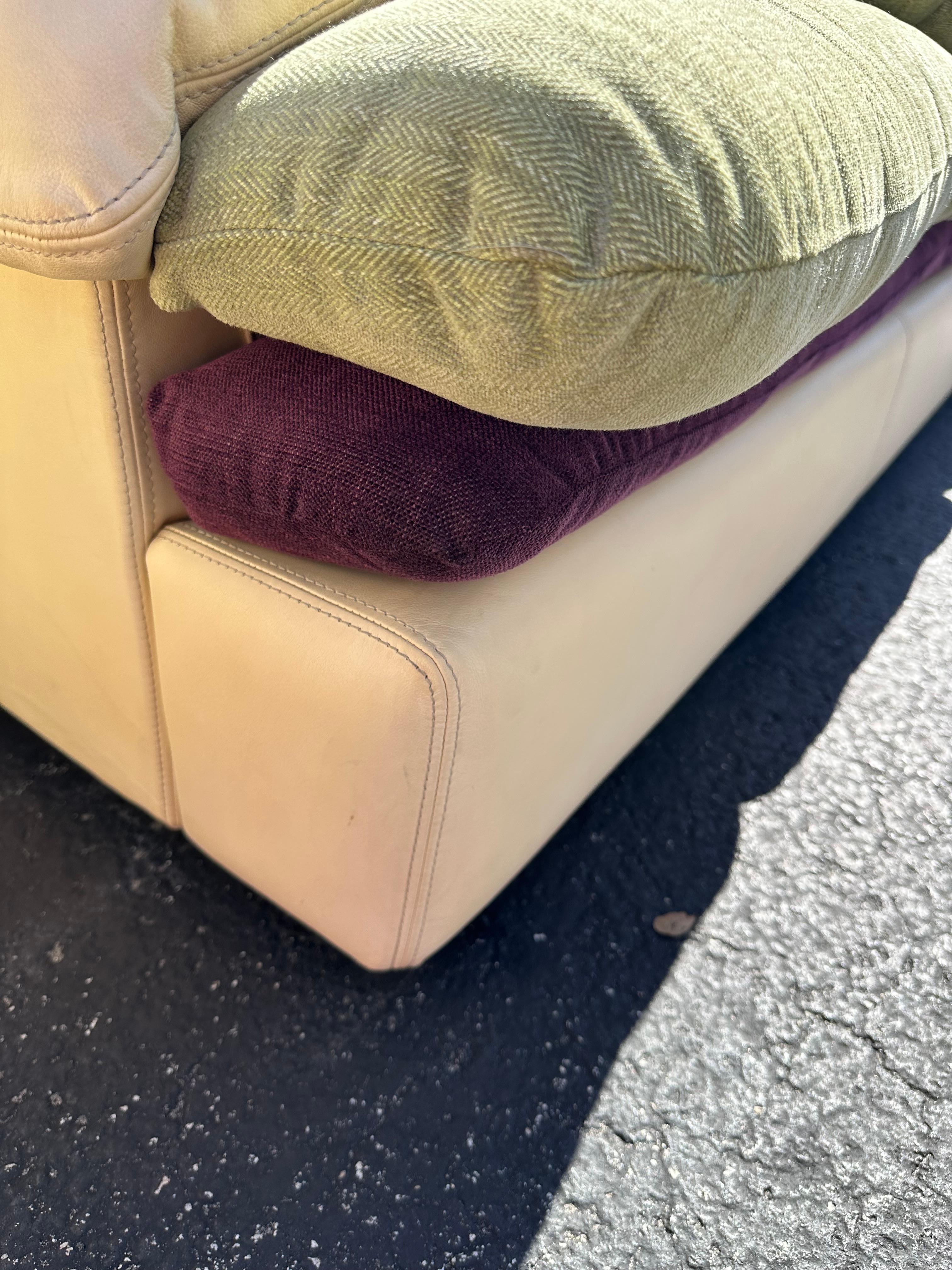 Post Modern Roche Bobois Beige Leather Purple Green Zebra Sofa and Chairs For Sale 11