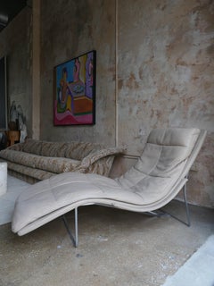 1980s Roche Bobois Leather Chaise Lounge