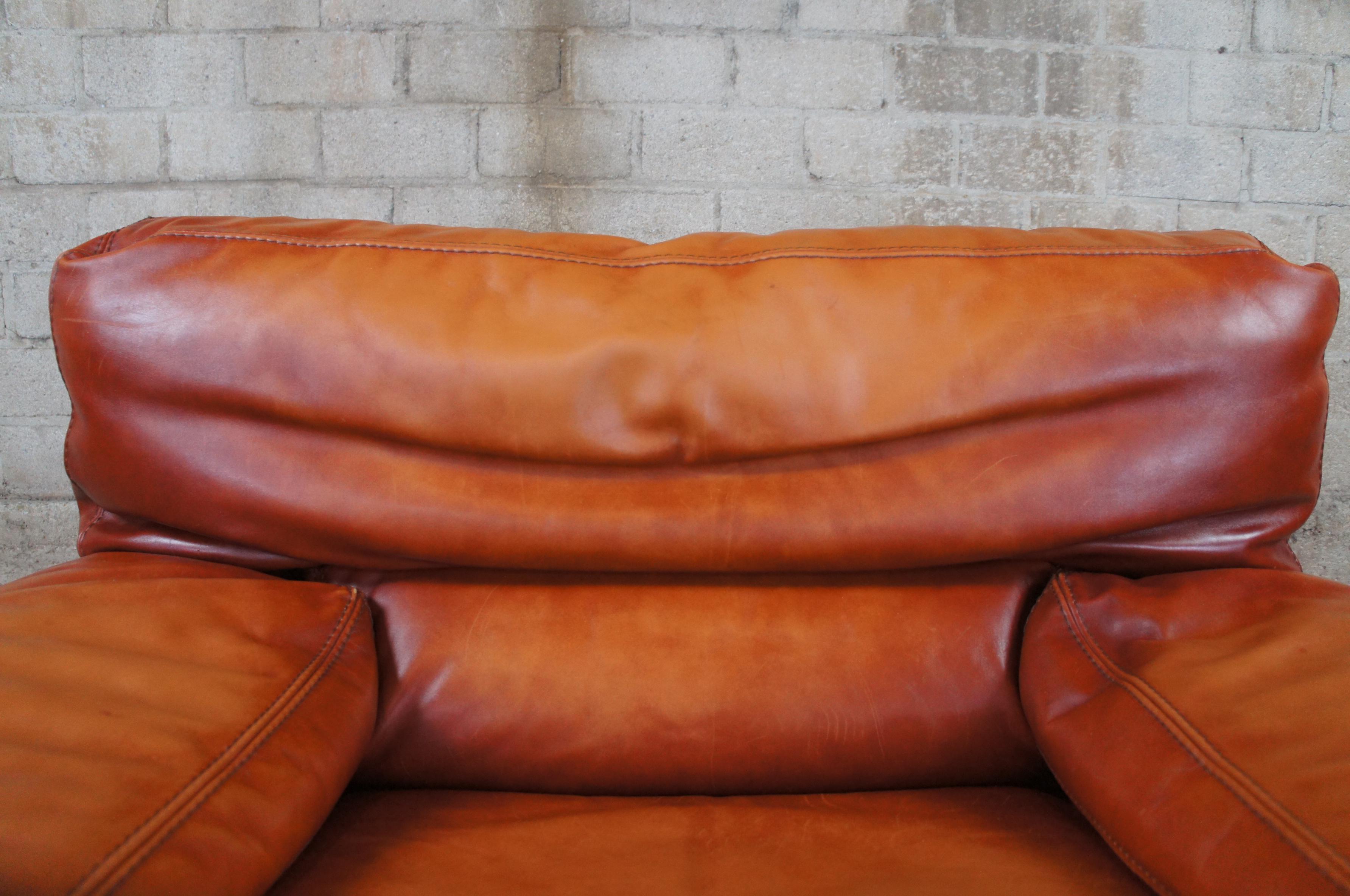 1980s Roche Bobois Modern Burnt Orange Leather Club Lounge Arm Chair MCM 2