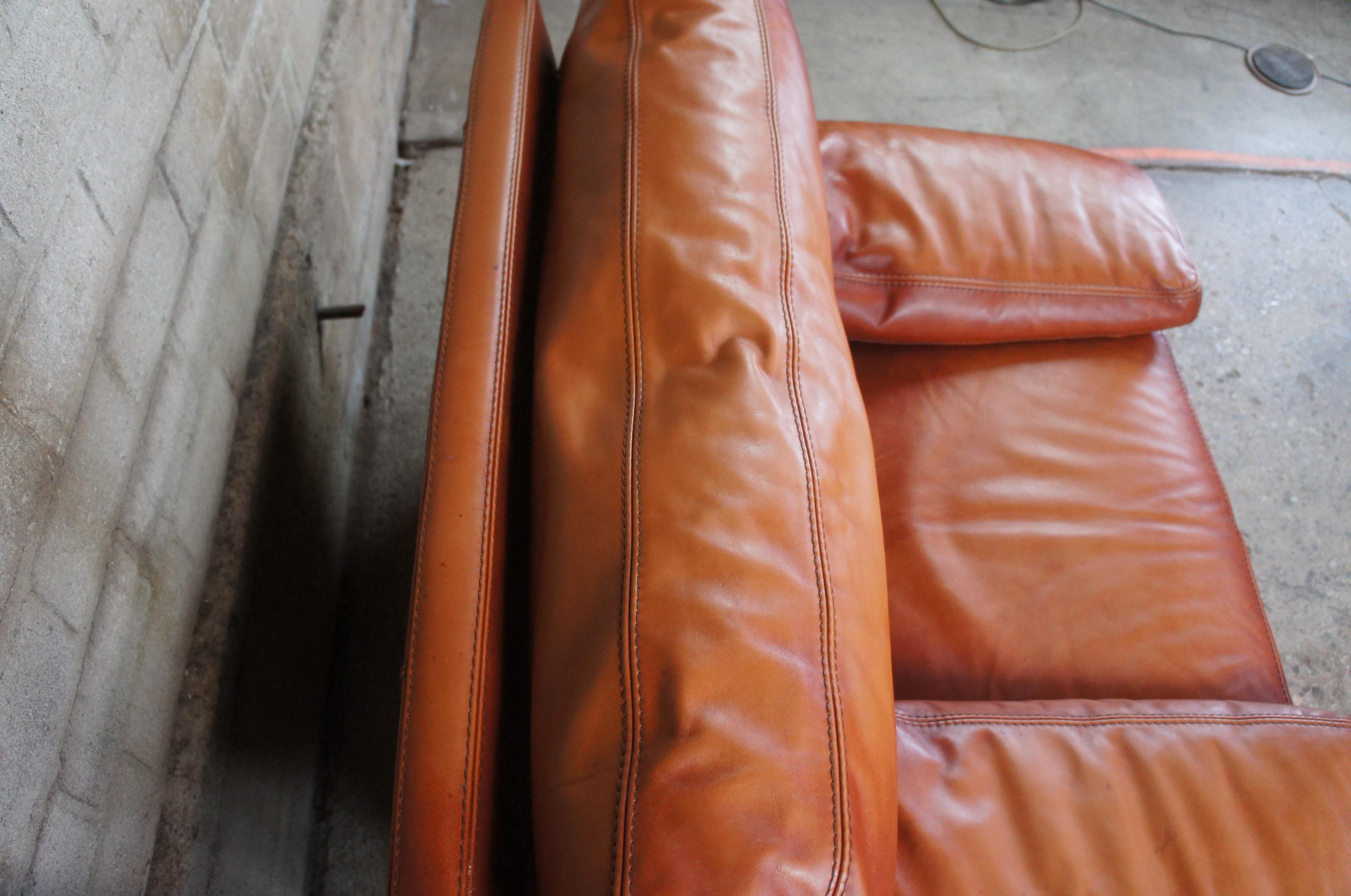 1980s Roche Bobois Modern Burnt Orange Leather Club Lounge Arm Chair MCM 3