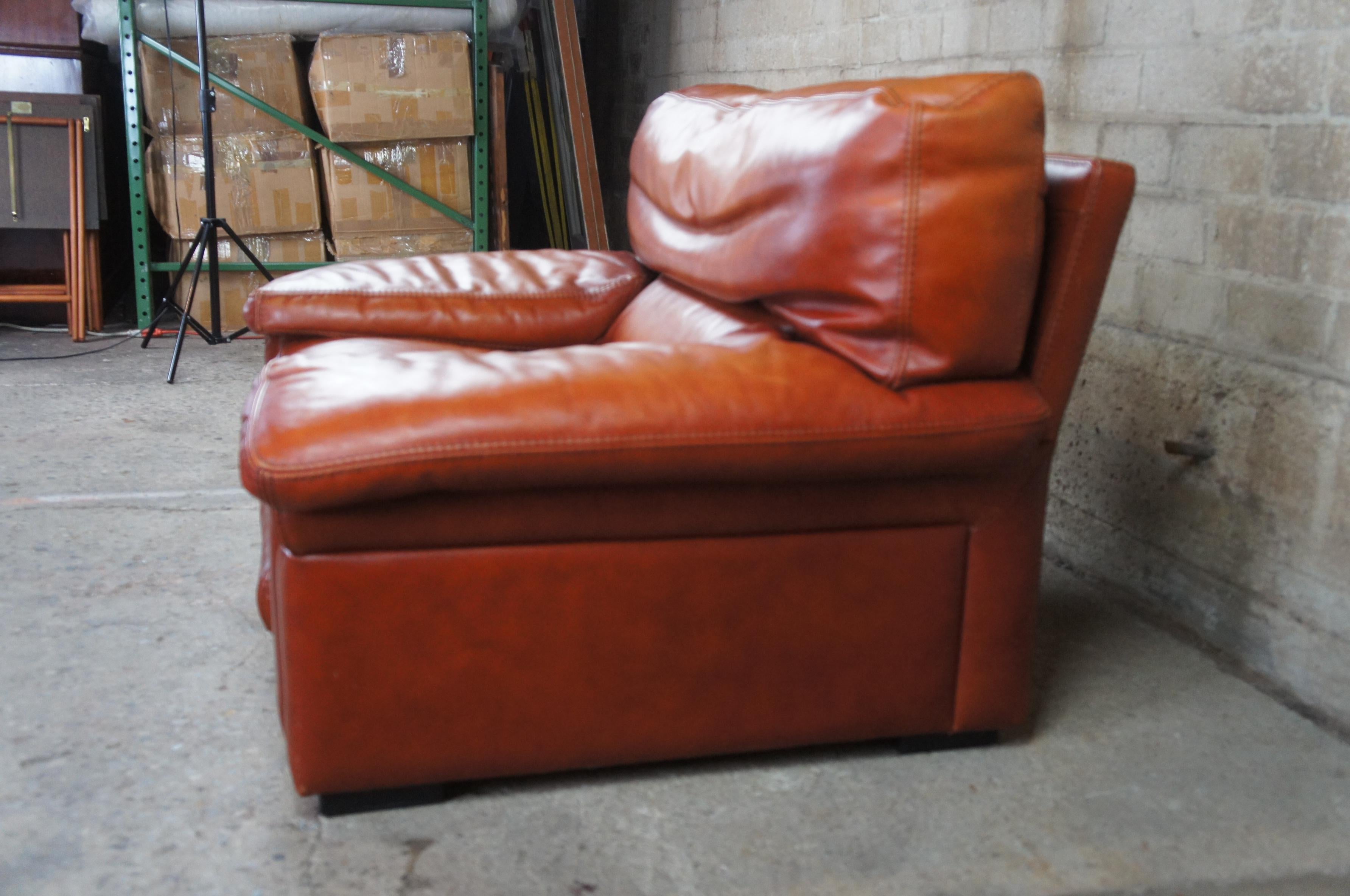 Mid-Century Modern 1980s Roche Bobois Modern Burnt Orange Leather Club Lounge Arm Chair MCM