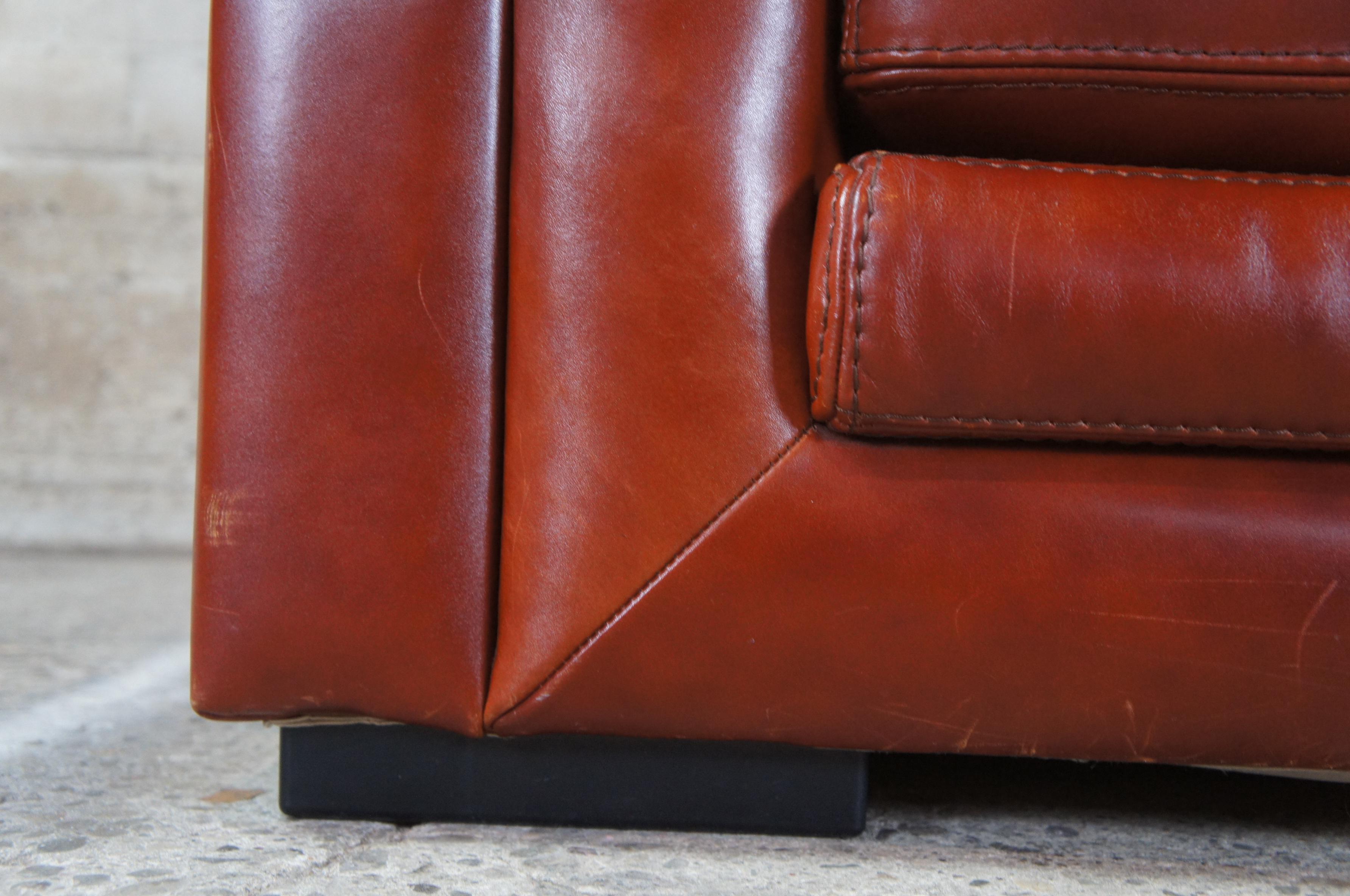 1980s Roche Bobois Modern Burnt Orange Leather Club Lounge Arm Chair MCM 1
