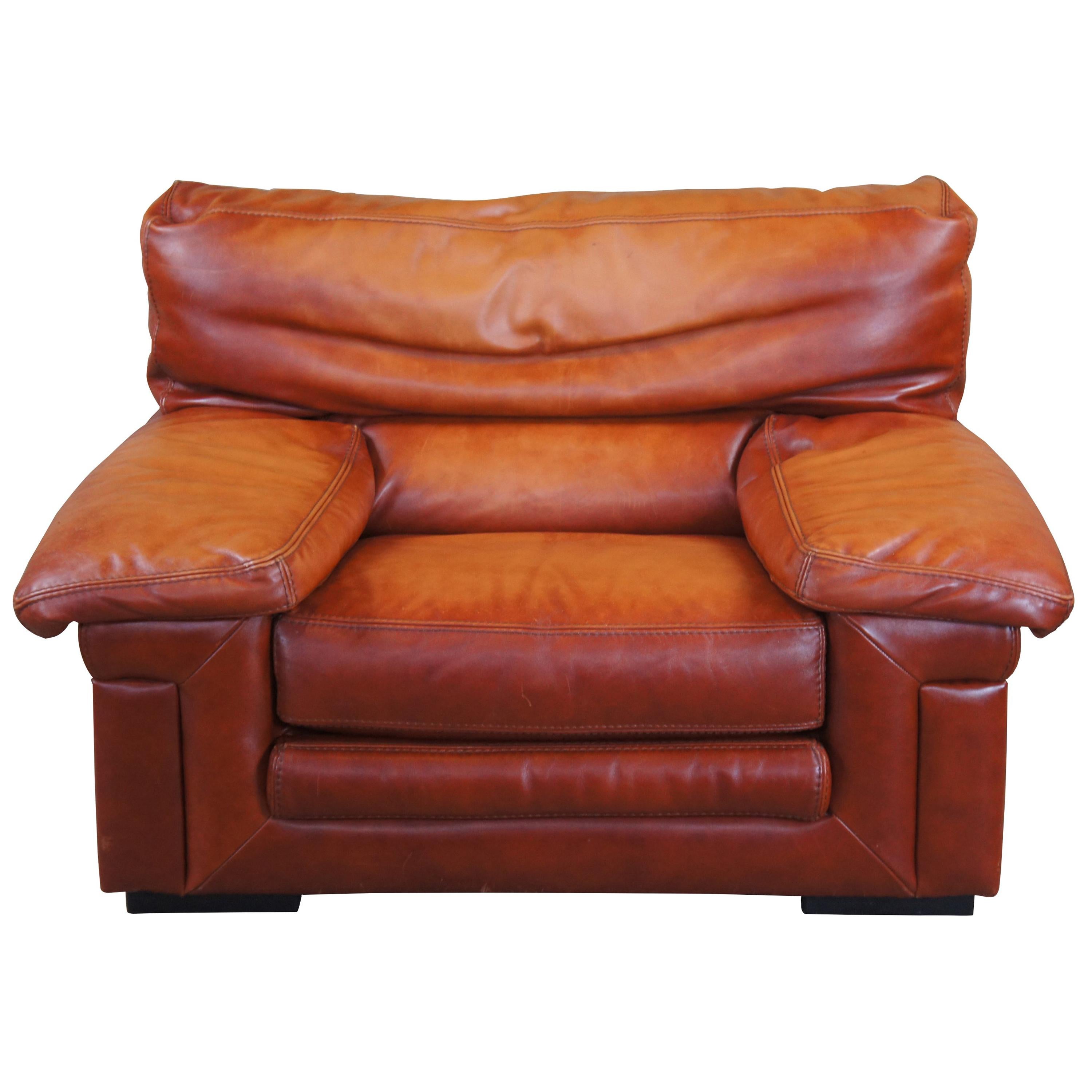 1980s Roche Bobois Modern Burnt Orange Leather Club Lounge Arm Chair MCM
