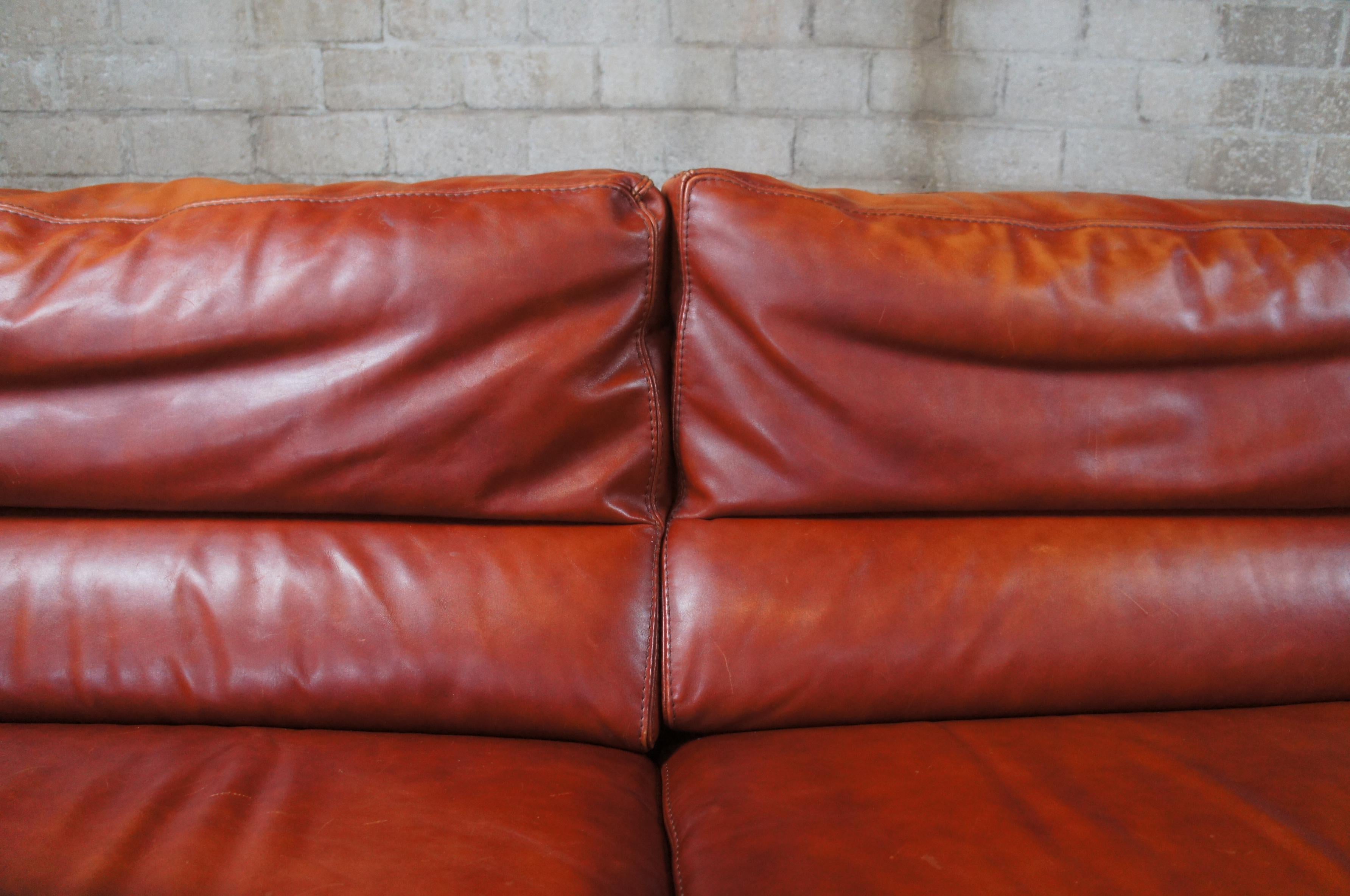 1980s Roche Bobois Modern Burnt Orange Leather Lounge Sofa Couch MCM 2