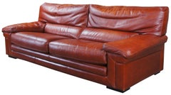 1980s Roche Bobois Modern Burnt Orange Leather Lounge Sofa Couch MCM