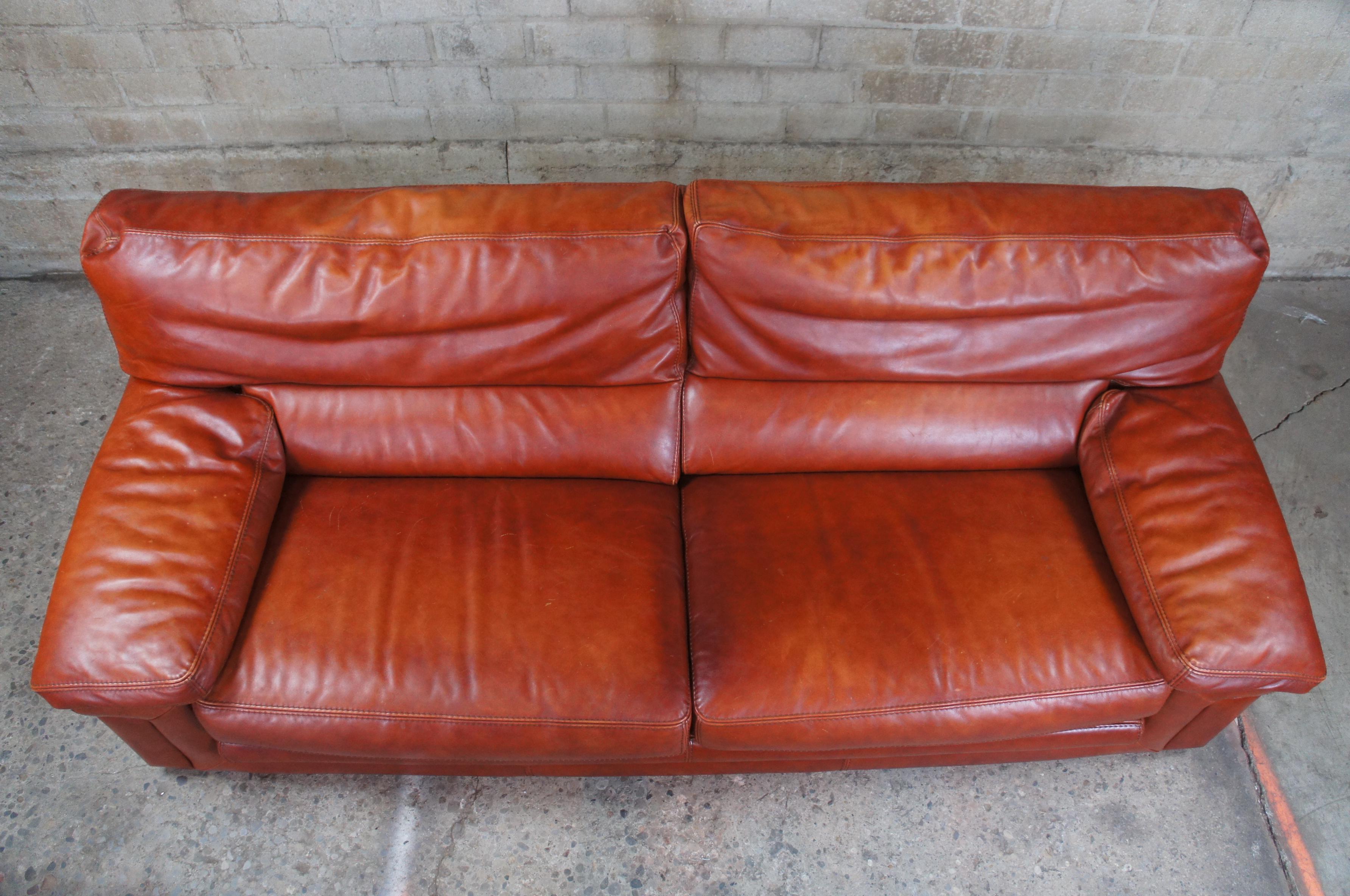 burnt orange leather sofa