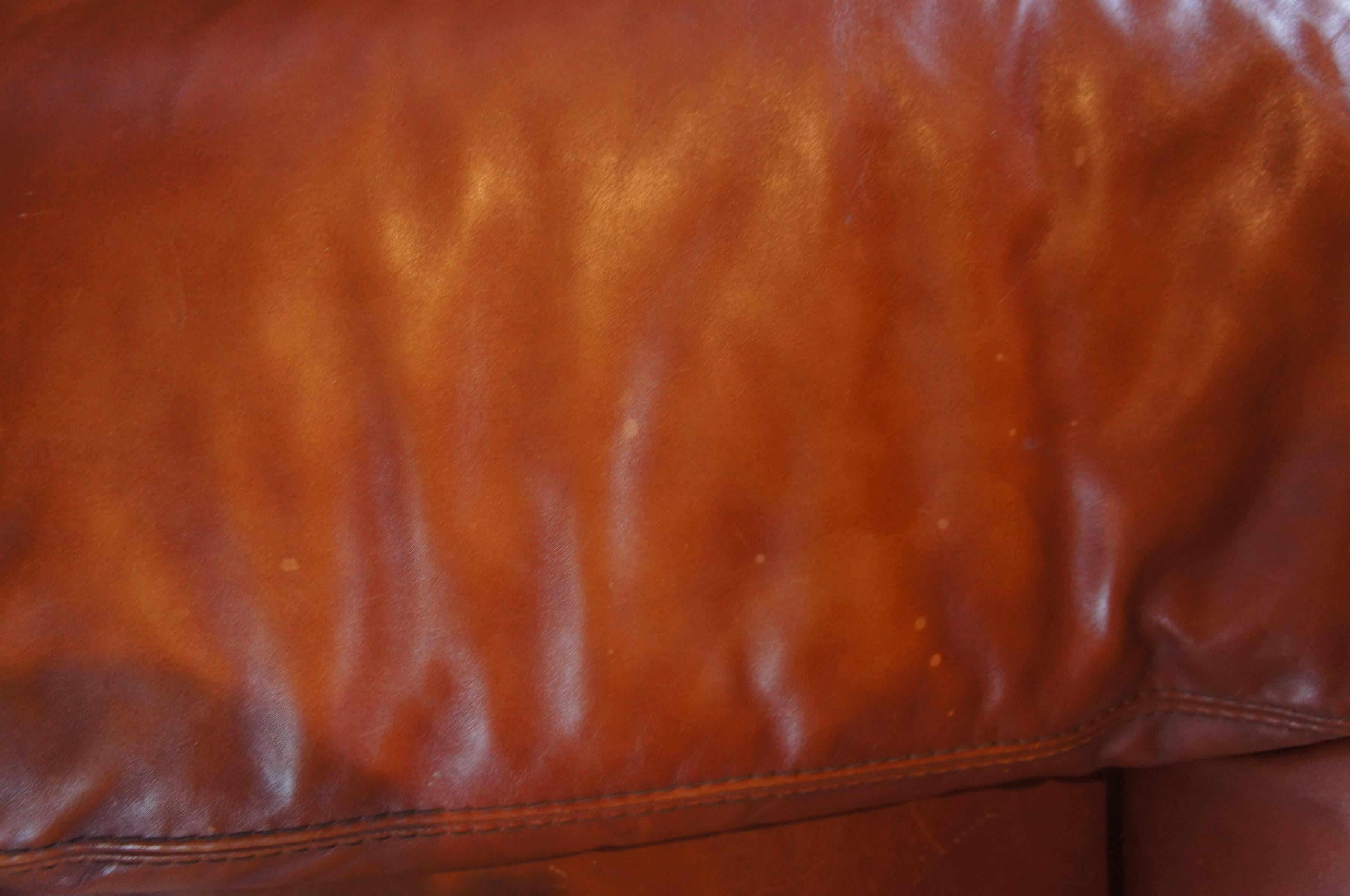 1980s Roche Bobois Modern Burnt Orange Leather Lounge Sofa Couch MCM 1