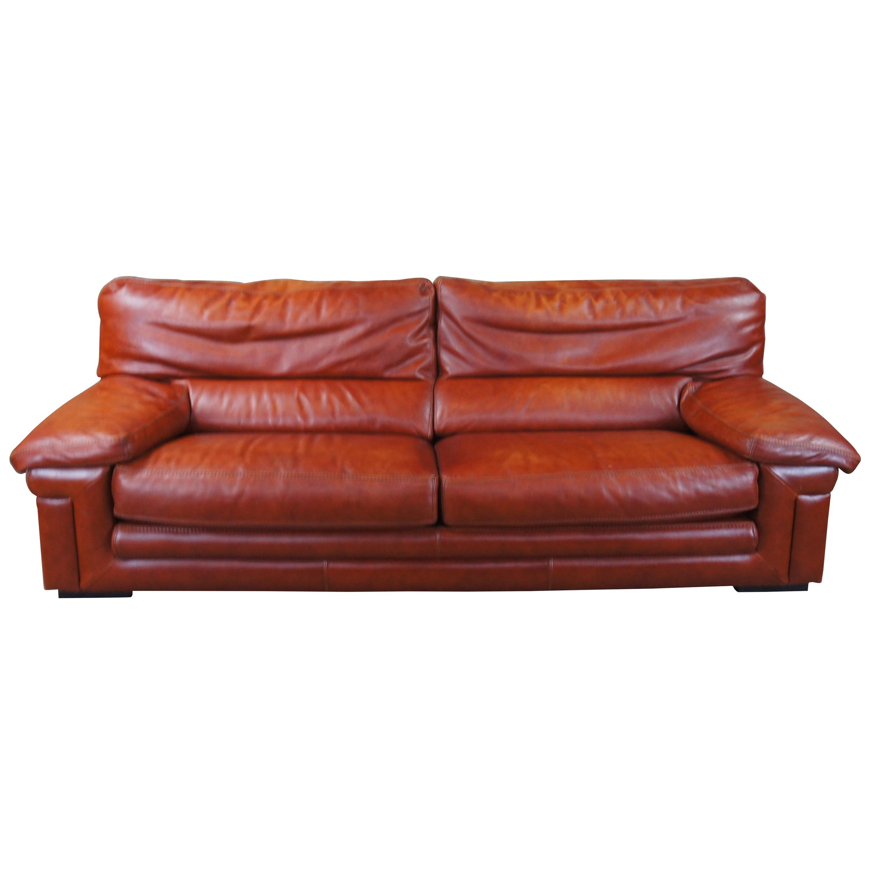 1980s Roche Bobois Modern Burnt Orange Leather Lounge Sofa Couch MCM