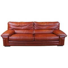 1980s Roche Bobois Modern Burnt Orange Leather Lounge Sofa Couch MCM