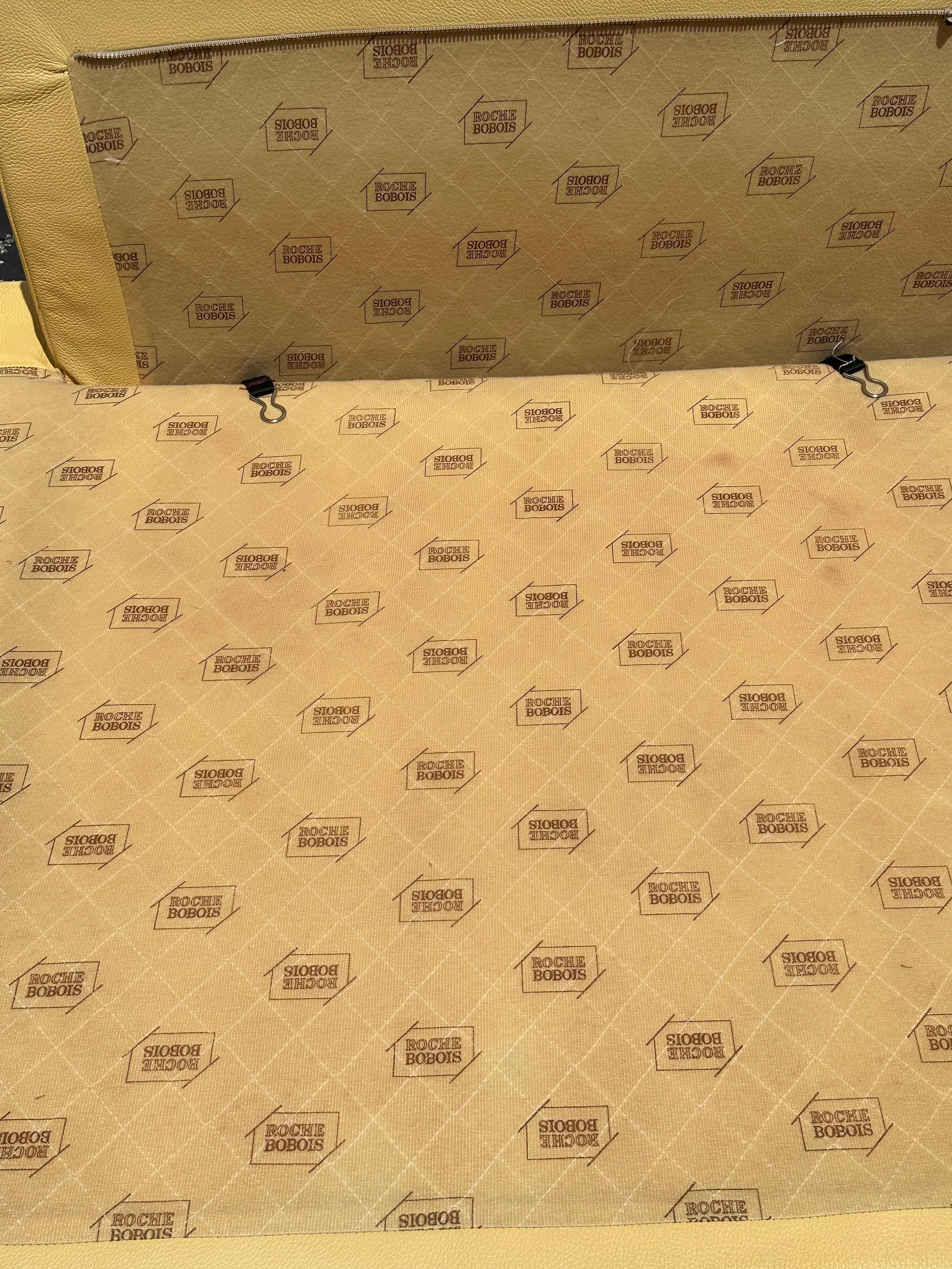 1980s Roche Bobois Yellow Leather Down Navy Blue Sectional Sofa For Sale 13