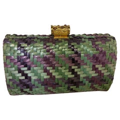 Pochette convertibile in paglia a quadri Rodo anni '80, viola lavanda e menta e pistacchio