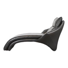 1980s Roger Rougier Black Leather Chaise Lounge, Canada