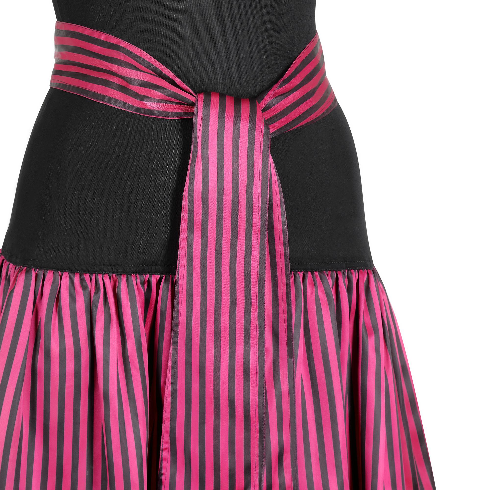 Women's 1980s Roland Klein Black Jersey and Striped Satin Dress