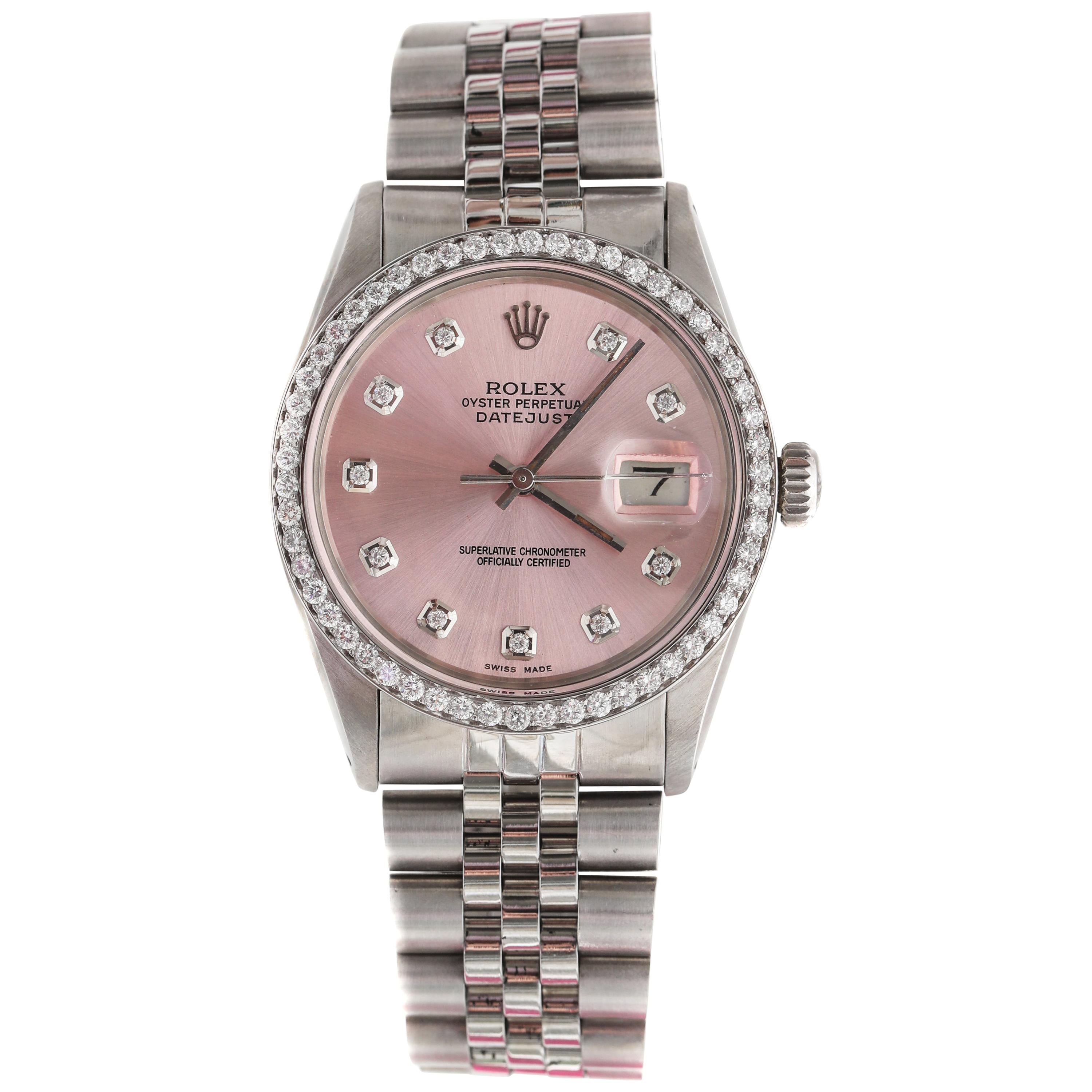 1980s Rolex Datejust with 2.5 Carat Custom Diamond Bezel and Dial
