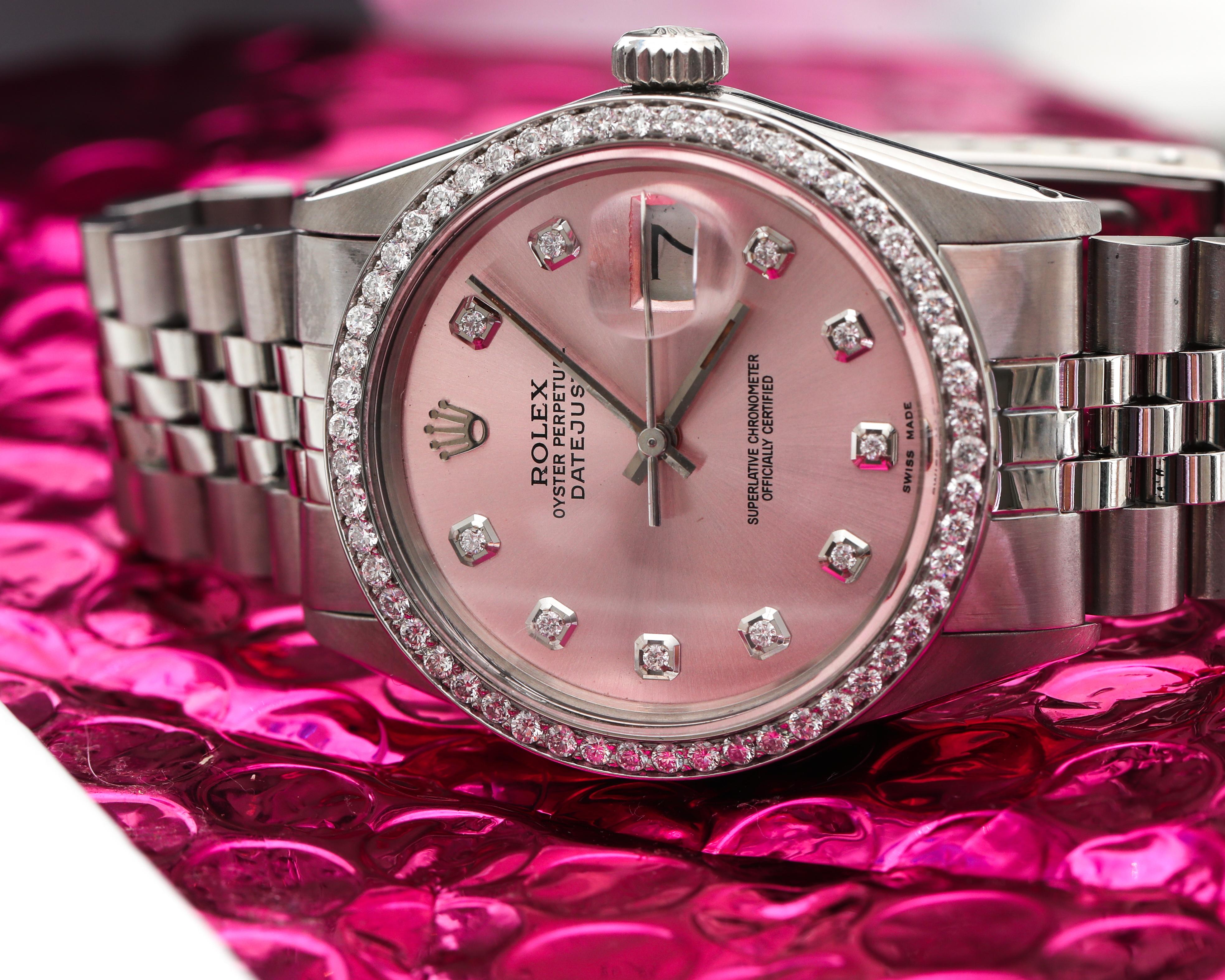 1980s Rolex Datejust with 2.5 Carat Custom Diamond Bezel and Dial 2
