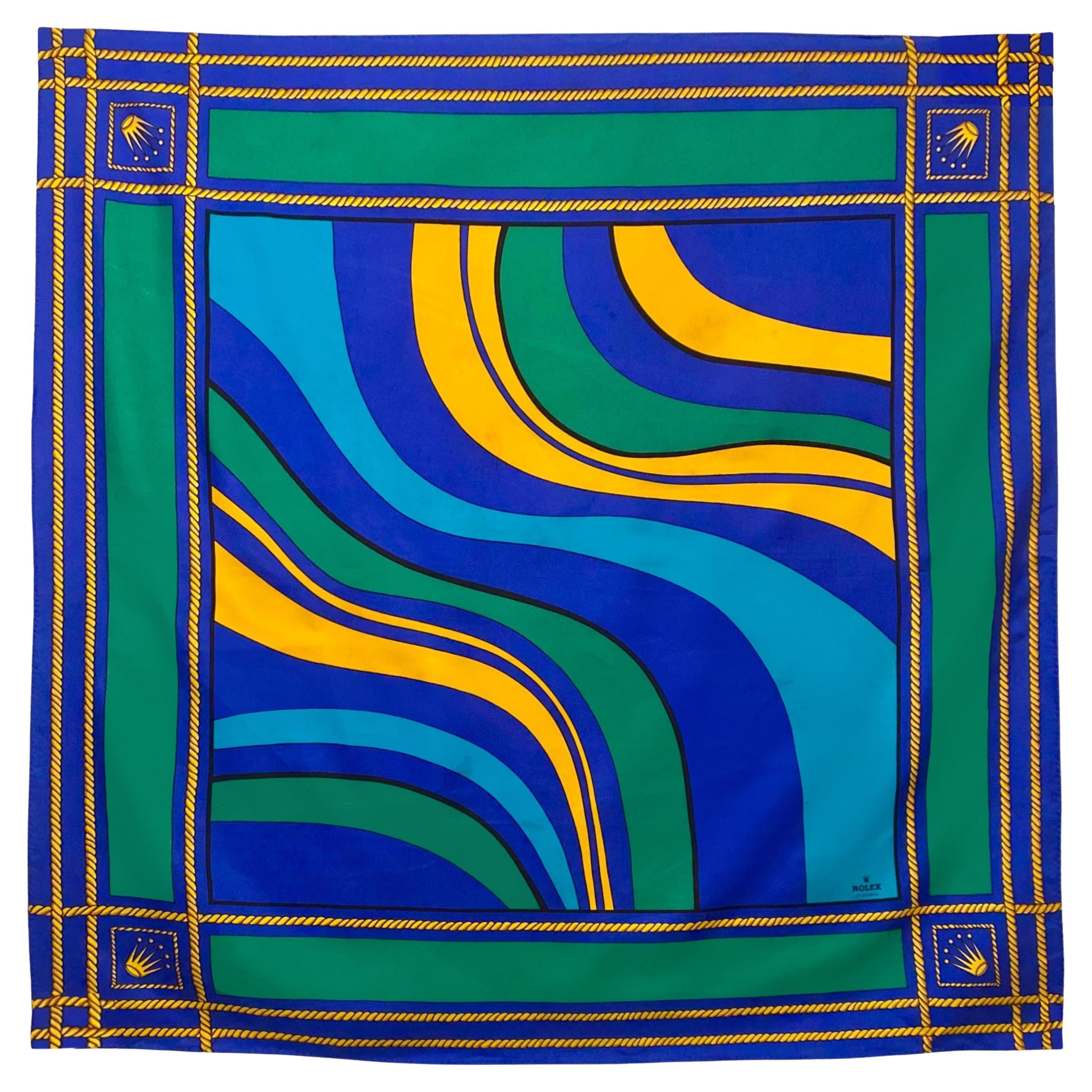 Pañuelo de seda de los años 80 Rolex Vintage Twill de seda Motivo náutico y corona