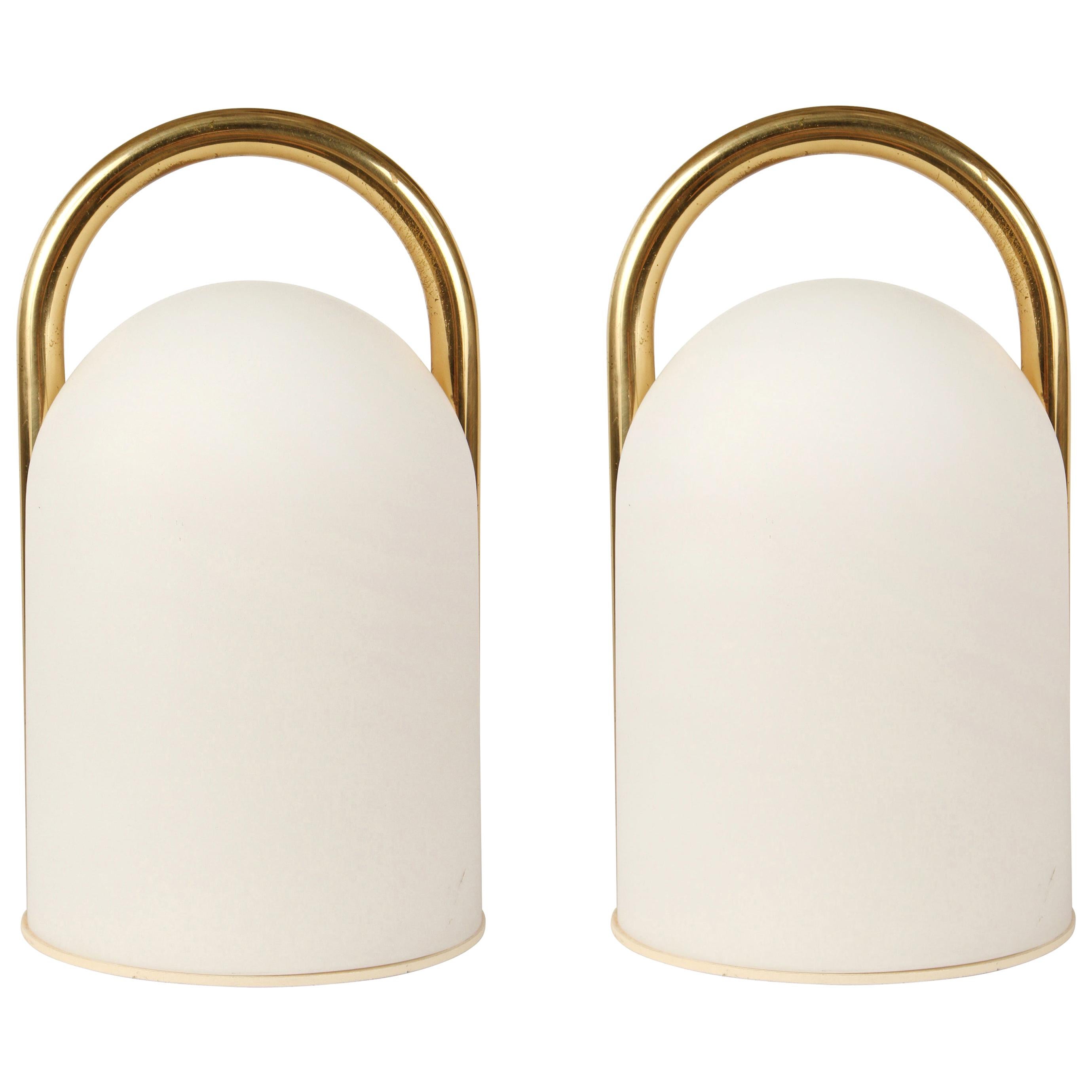 1980s Romolo Lanciani Brass and Glass 'Tender' Table Lamps for Tronconi 
