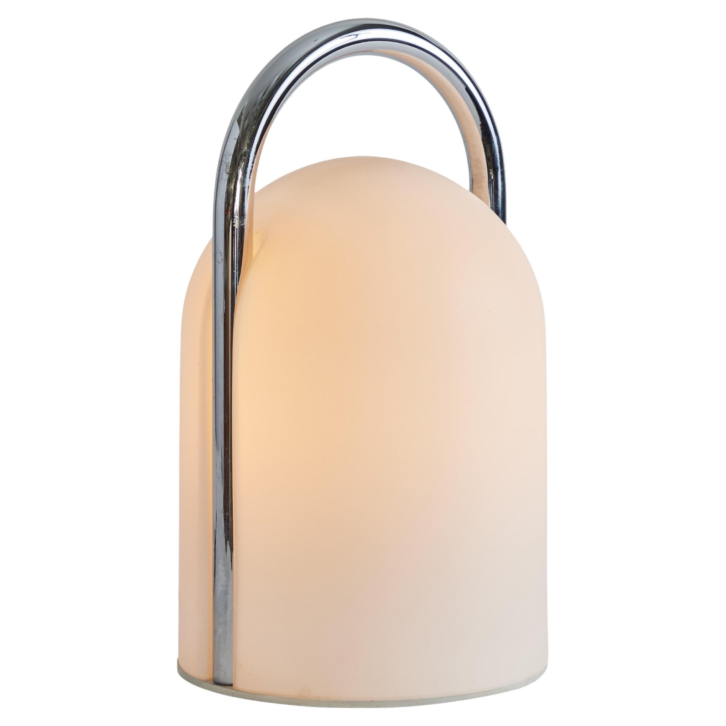 1980s Romolo Lanciani 'Tender' Chrome and Opaline Glass Table Lamp for Tronconi