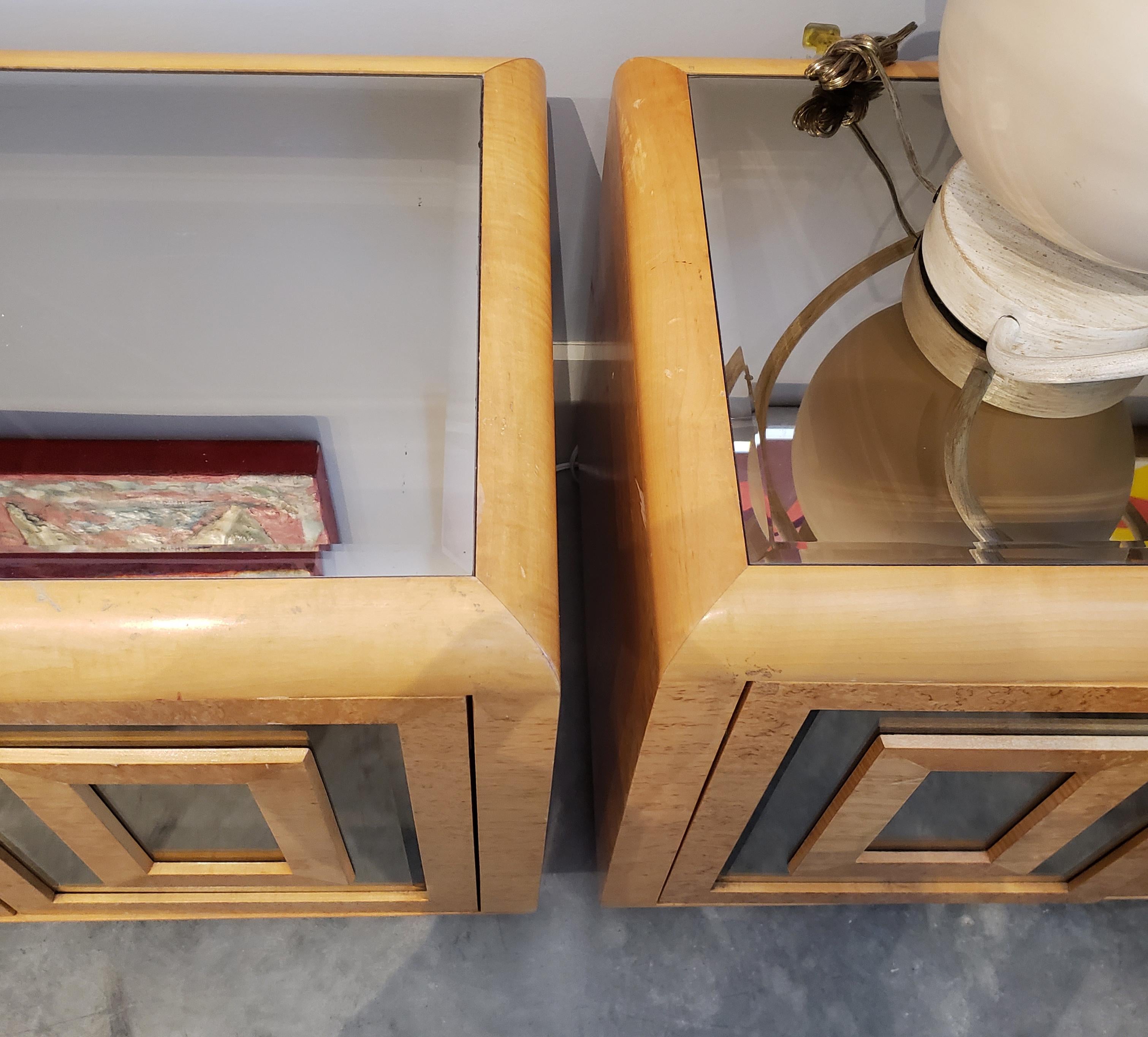 Late 20th Century 1980s RomWeber Patterened Maple Mirror Nightstands