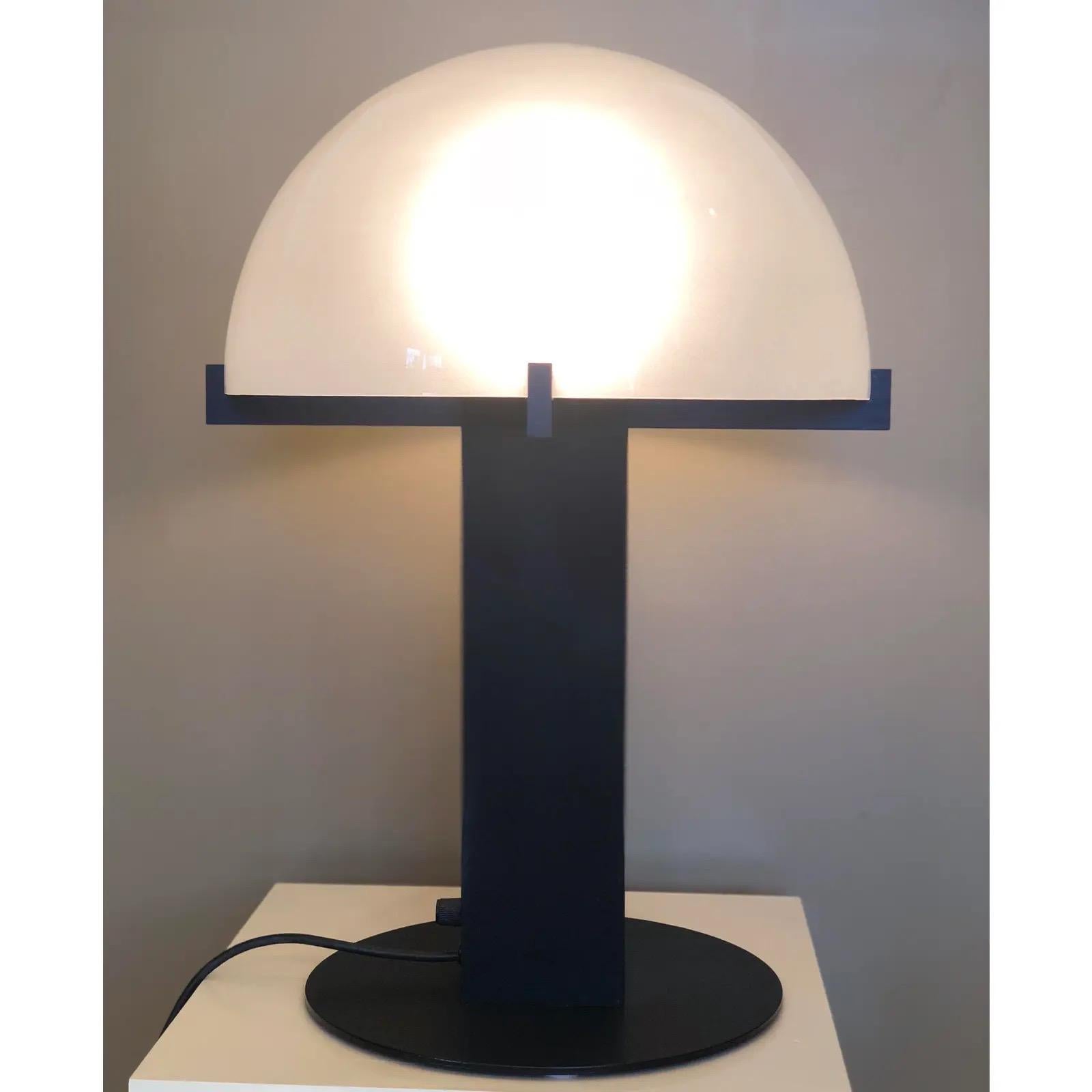 North American 1980s Ron Rezek Brushed Metal Sculptural Dome Table Lamp