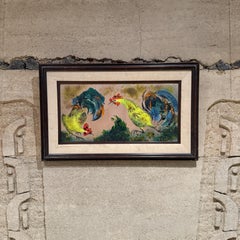 1980s Whimsical Rooster Painting Copper Enamel Art