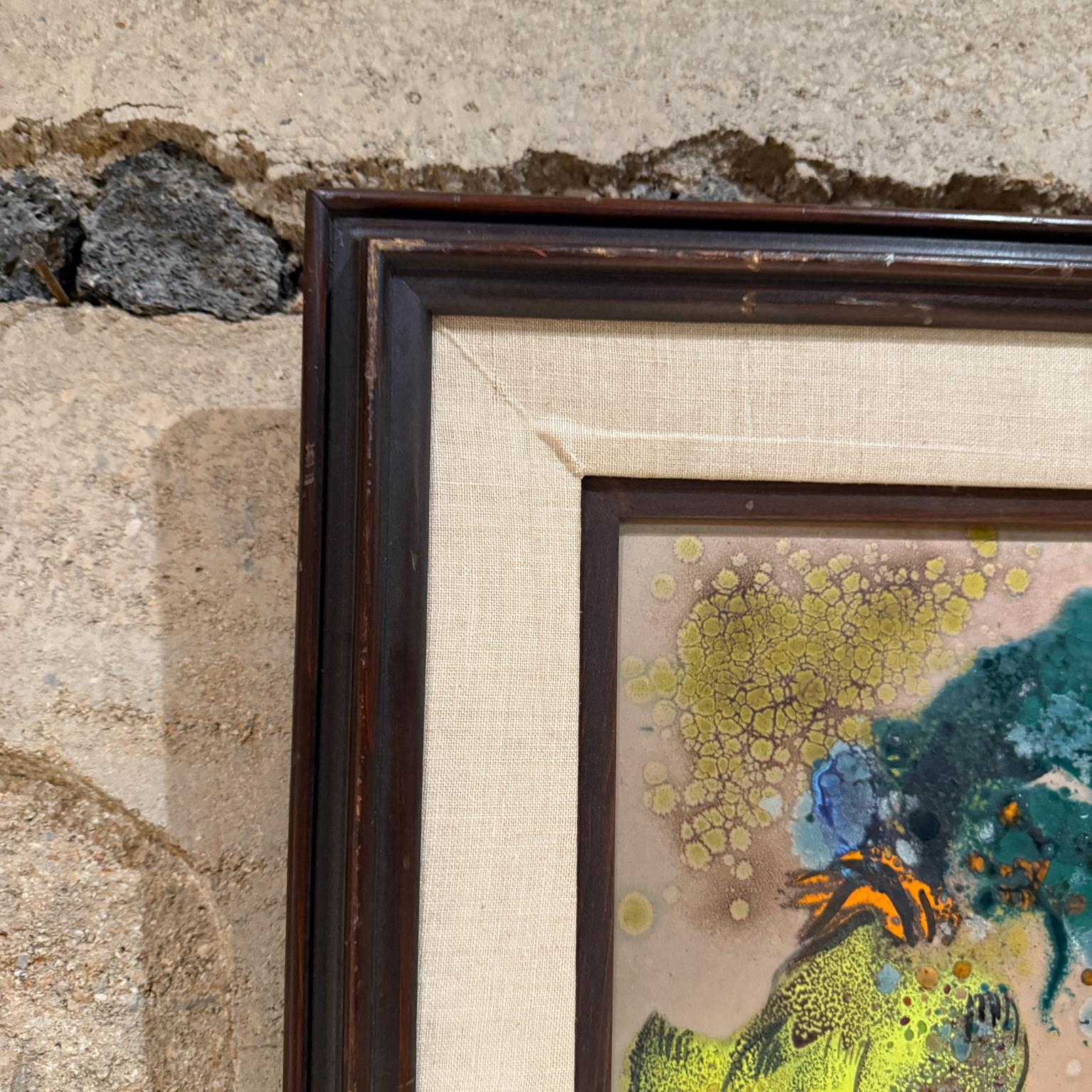 1980s Whimsical Rooster Painting Copper Enamel Art In Good Condition For Sale In Chula Vista, CA
