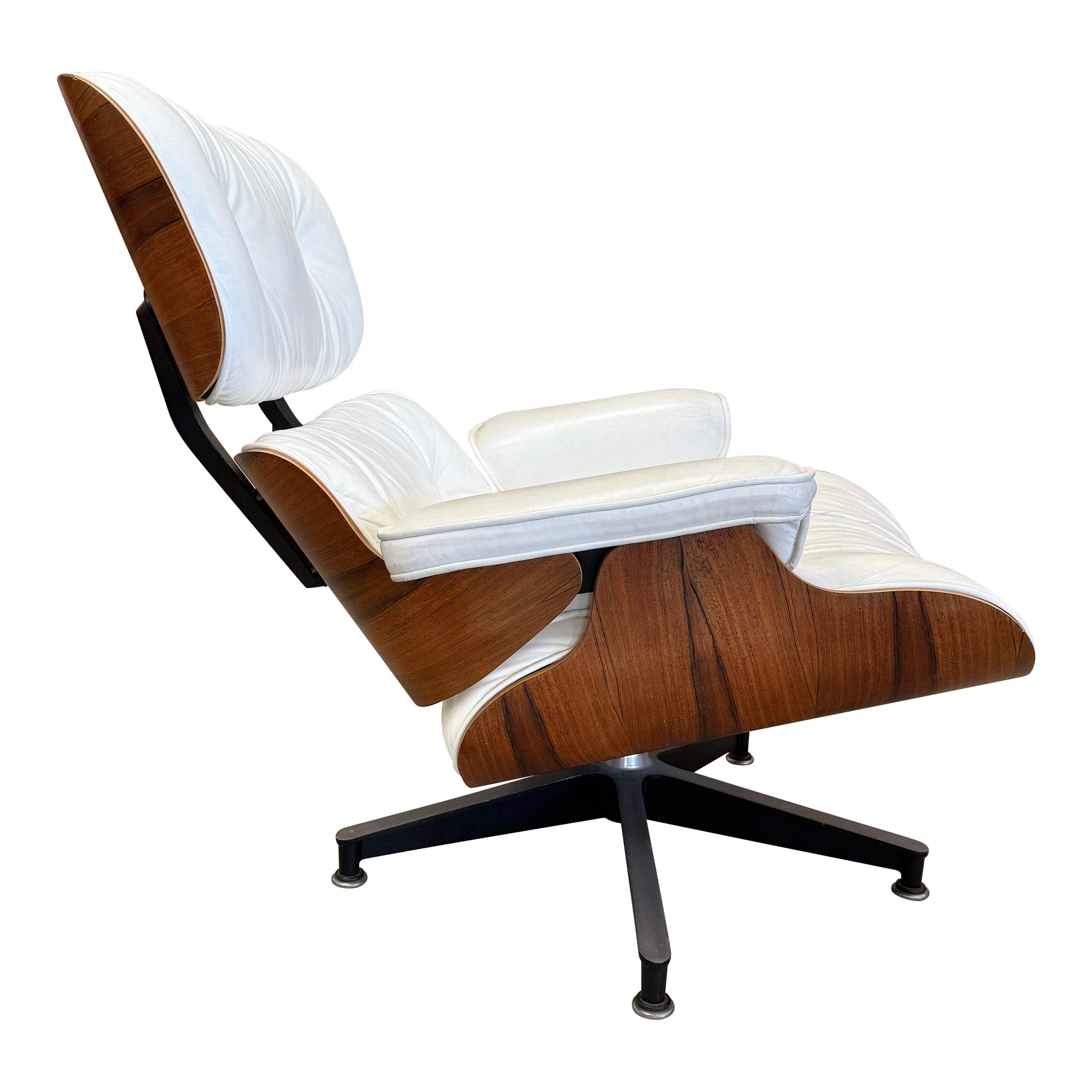 Herman Miller Eames Lounge Chairs aus Palisanderholz und weißem Leder aus den 1980er Jahren im Angebot