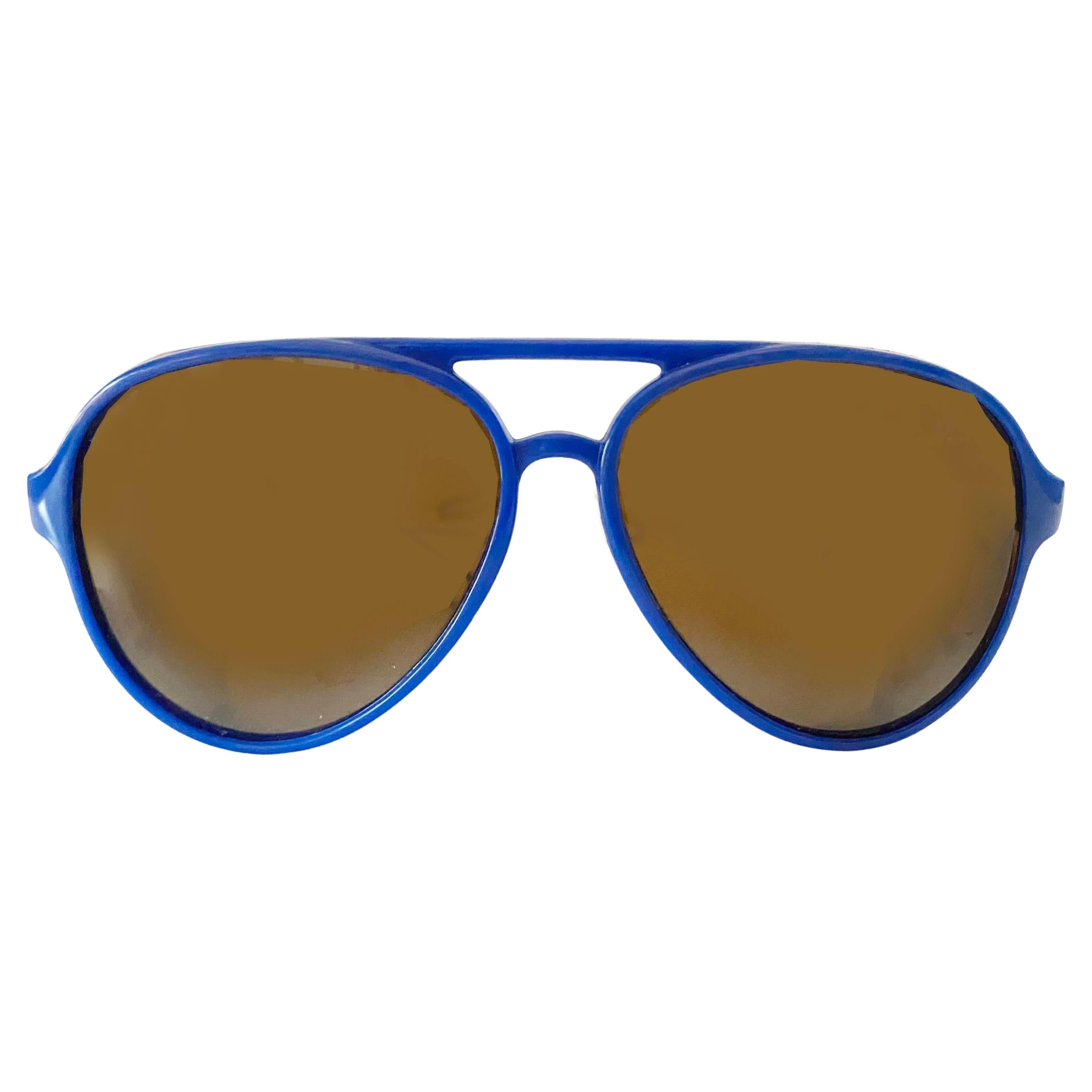 1980s Rossignol Blue Mirrored Aviator Sunglasses For Sale