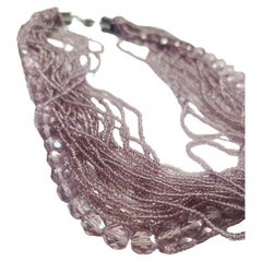 Retro 1980s Rough Cut Amethyst & Mauve Glass Seed Bead Multi-Strand Necklace