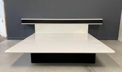 1980s Rougier Lacquer Platform Bed & Headboard White with Ribbed Rubber Trim