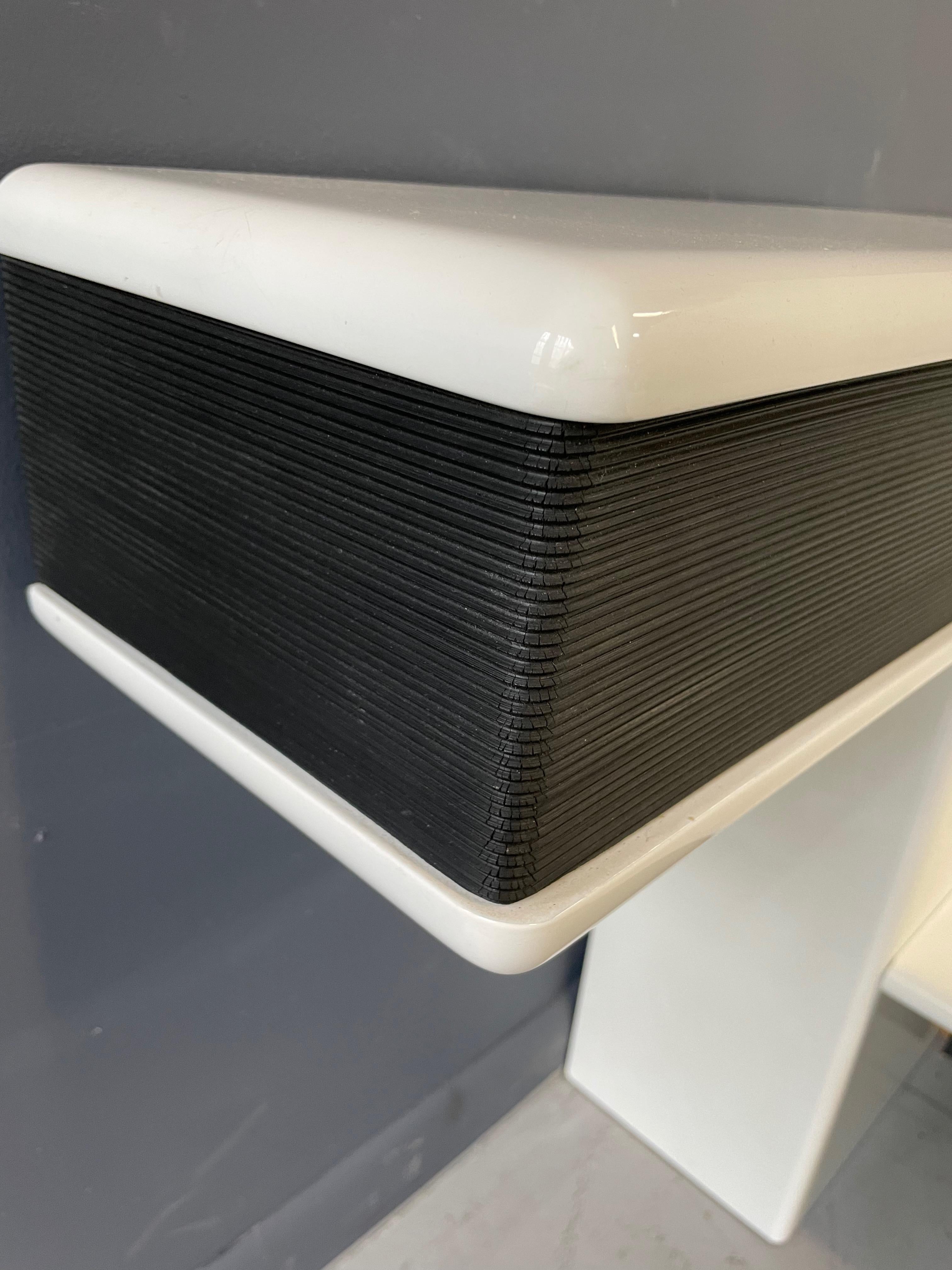 Post-Modern 1980s Rougier Lacquer Platform Bed & Headboard White with Ribbed Rubber Trim