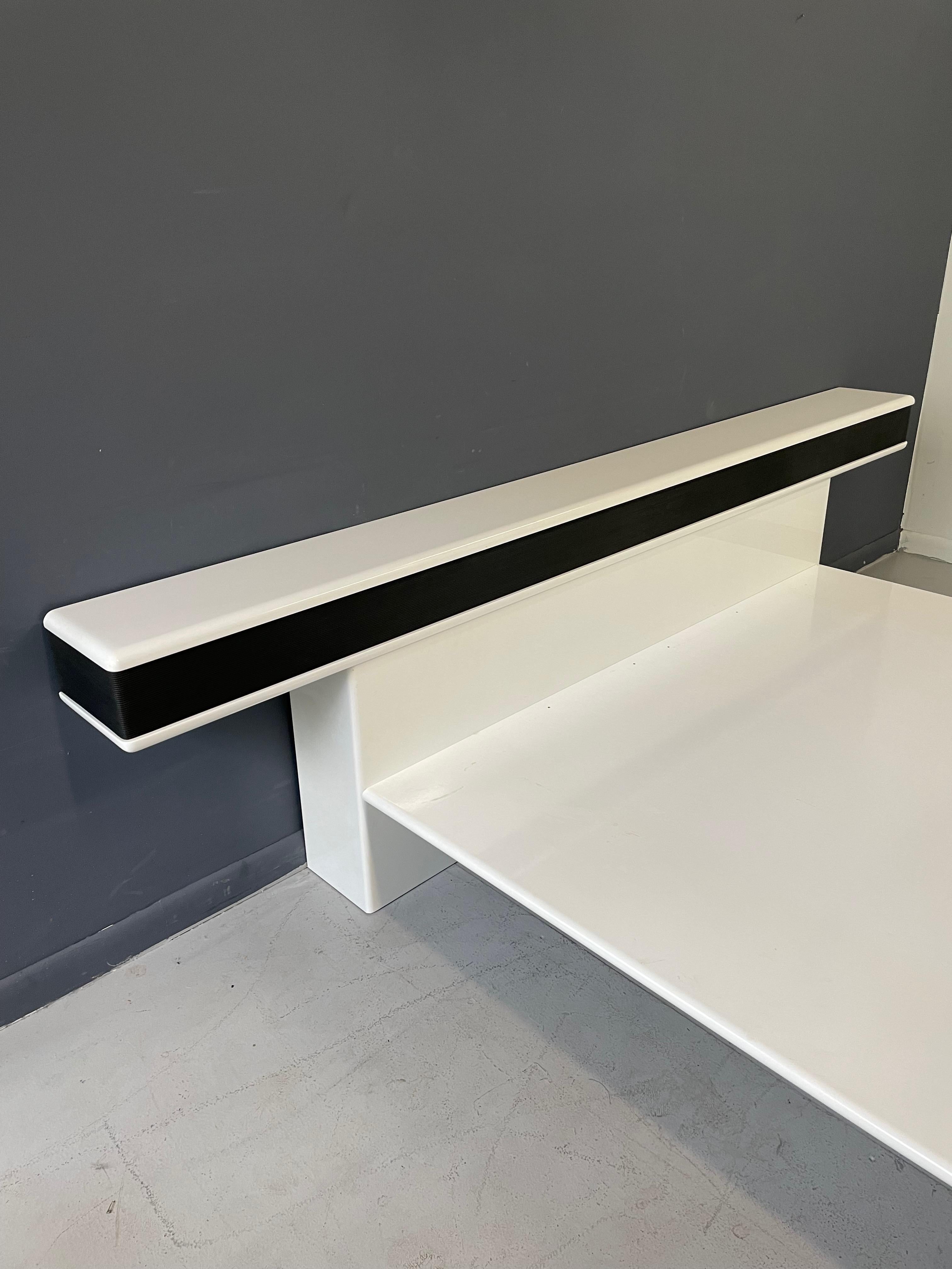 20th Century 1980s Rougier Lacquer Platform Bed & Headboard White with Ribbed Rubber Trim
