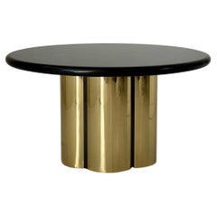 1980s Round Black Granite Table With Sculptural Brass Base