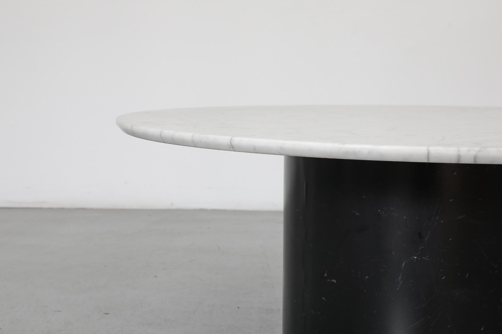 1980s Round Metaform Marble Top Coffee Table with Wide Black Enameled Drum Base For Sale 3