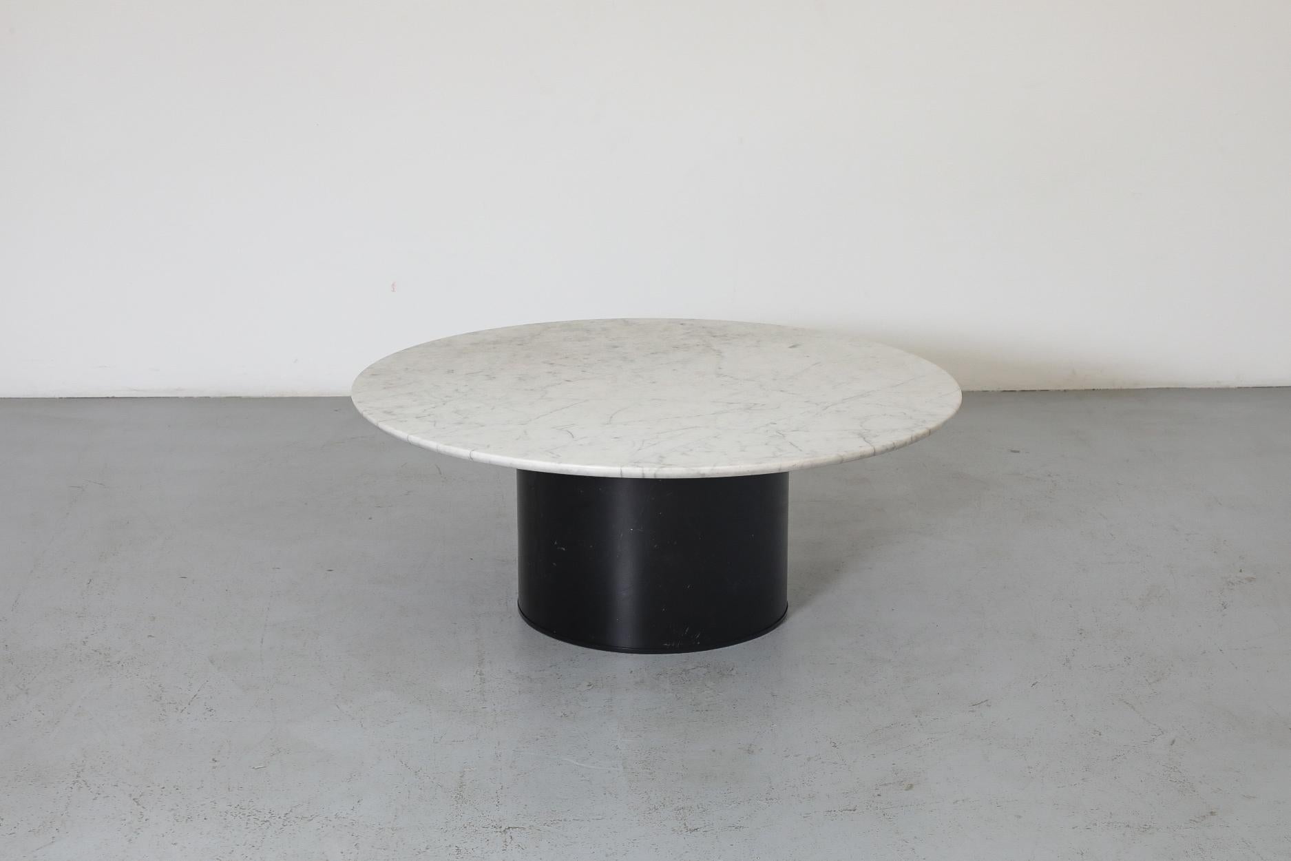 1980s Round Metaform Marble Top Coffee Table with Wide Black Enameled Drum Base For Sale 8