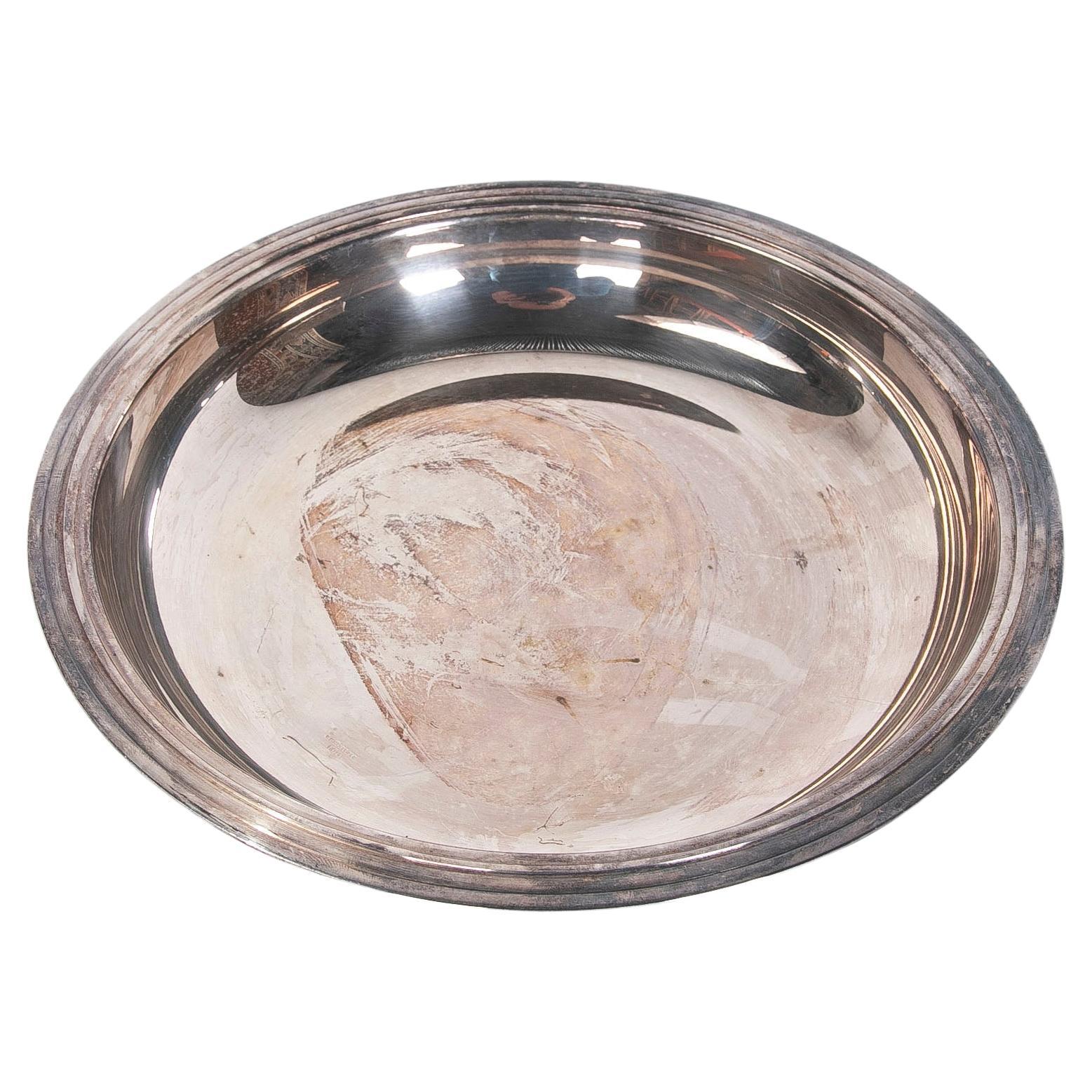 1980s Round Silver-Plated Metal Tray For Sale