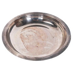 Vintage 1980s Round Silver-Plated Metal Tray