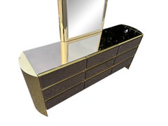 1980 Rounded Brass Ello 9 Drawer Mirrored Front Dresser