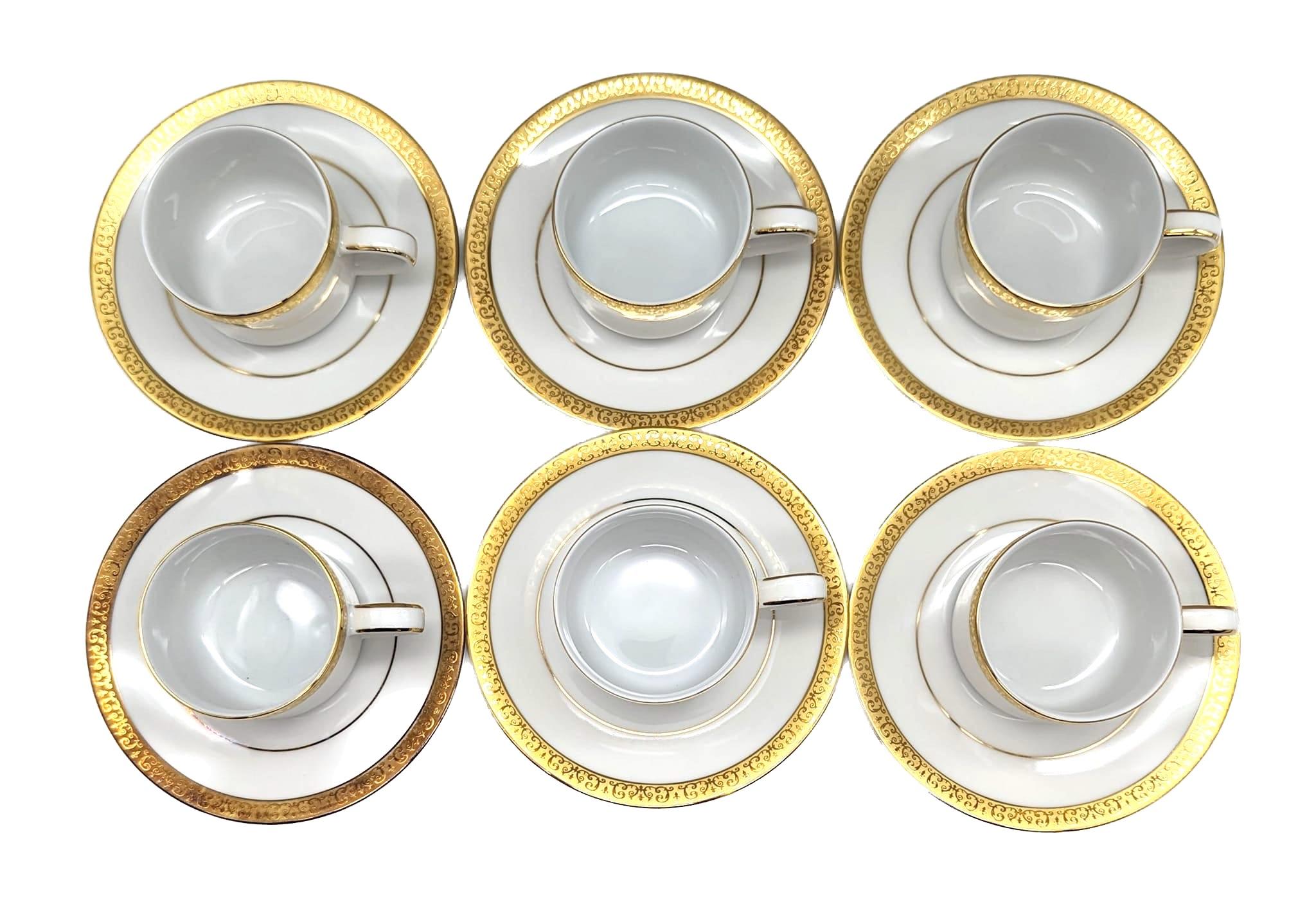 1980er Royal Gallery Gold Buffet Tassen und Untertassen, Satz von 6 (12 Pieces) (Sri-lankisch) im Angebot