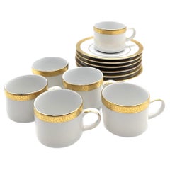 Retro 1980s Royal Gallery Gold Buffet Cups and Saucers, Set of 6 (12 Pieces)